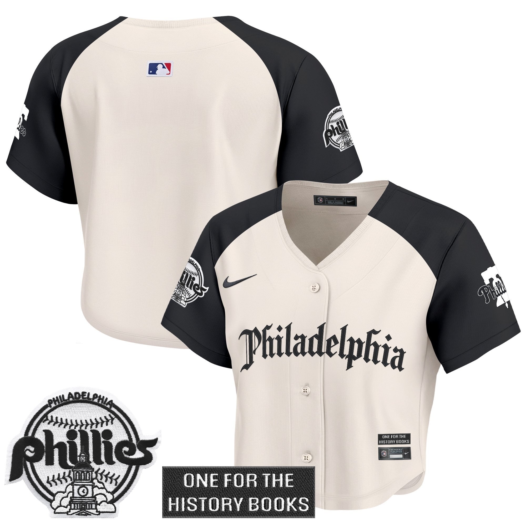 Women's Phillies 'Retro Newspaper Edition' Crop Top Baseball Jersey - All Stitched