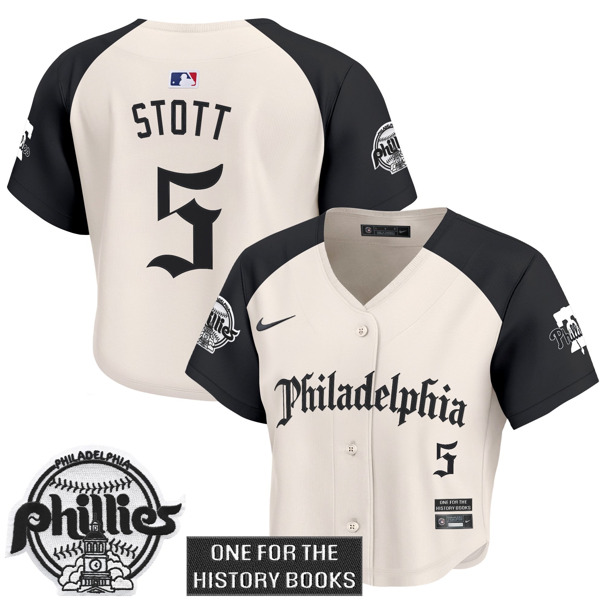 Women's Phillies 'Retro Newspaper Edition' Crop Top Baseball Jersey - All Stitched