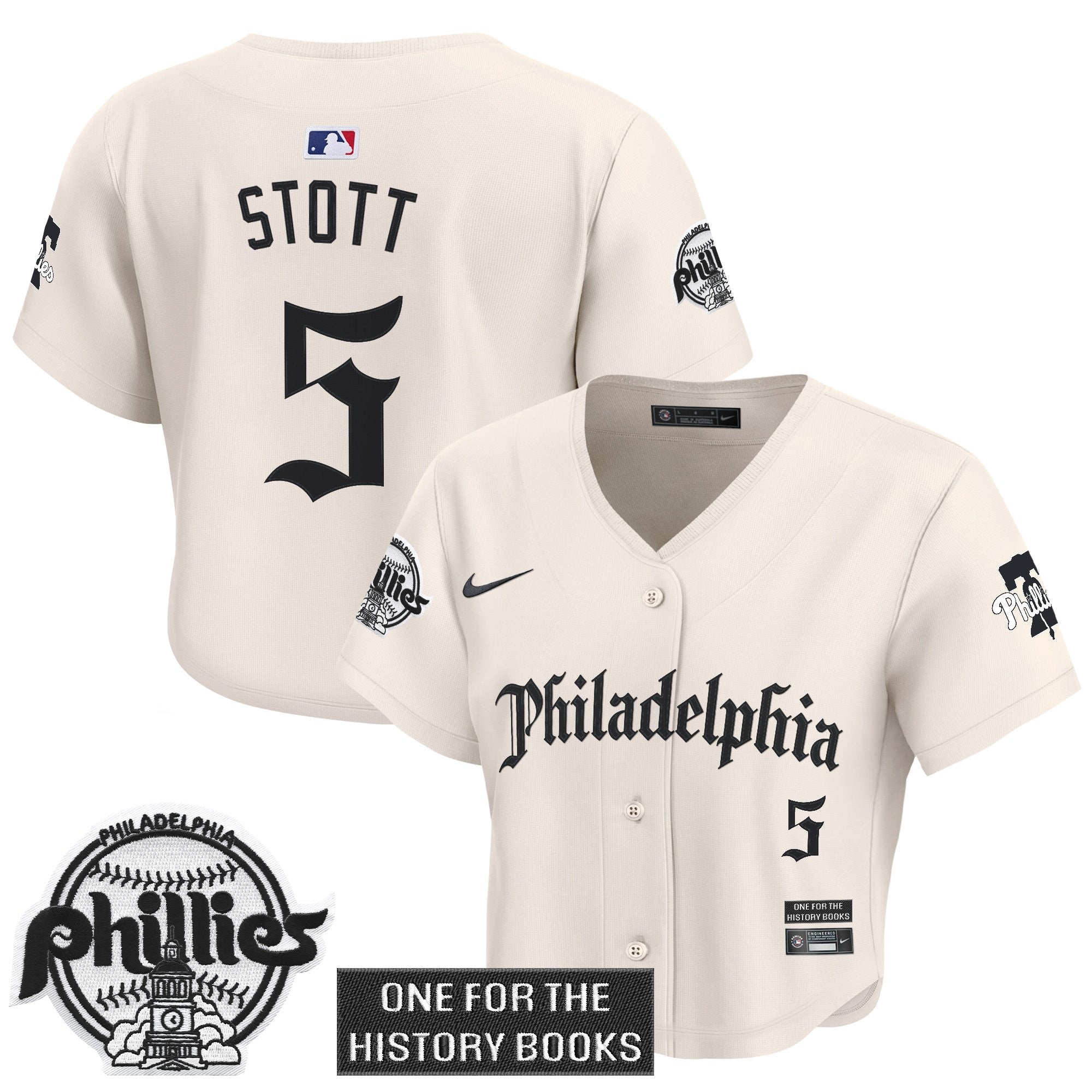 Women's Phillies 'Retro Newspaper Edition' Crop Top Baseball Jersey - All Stitched