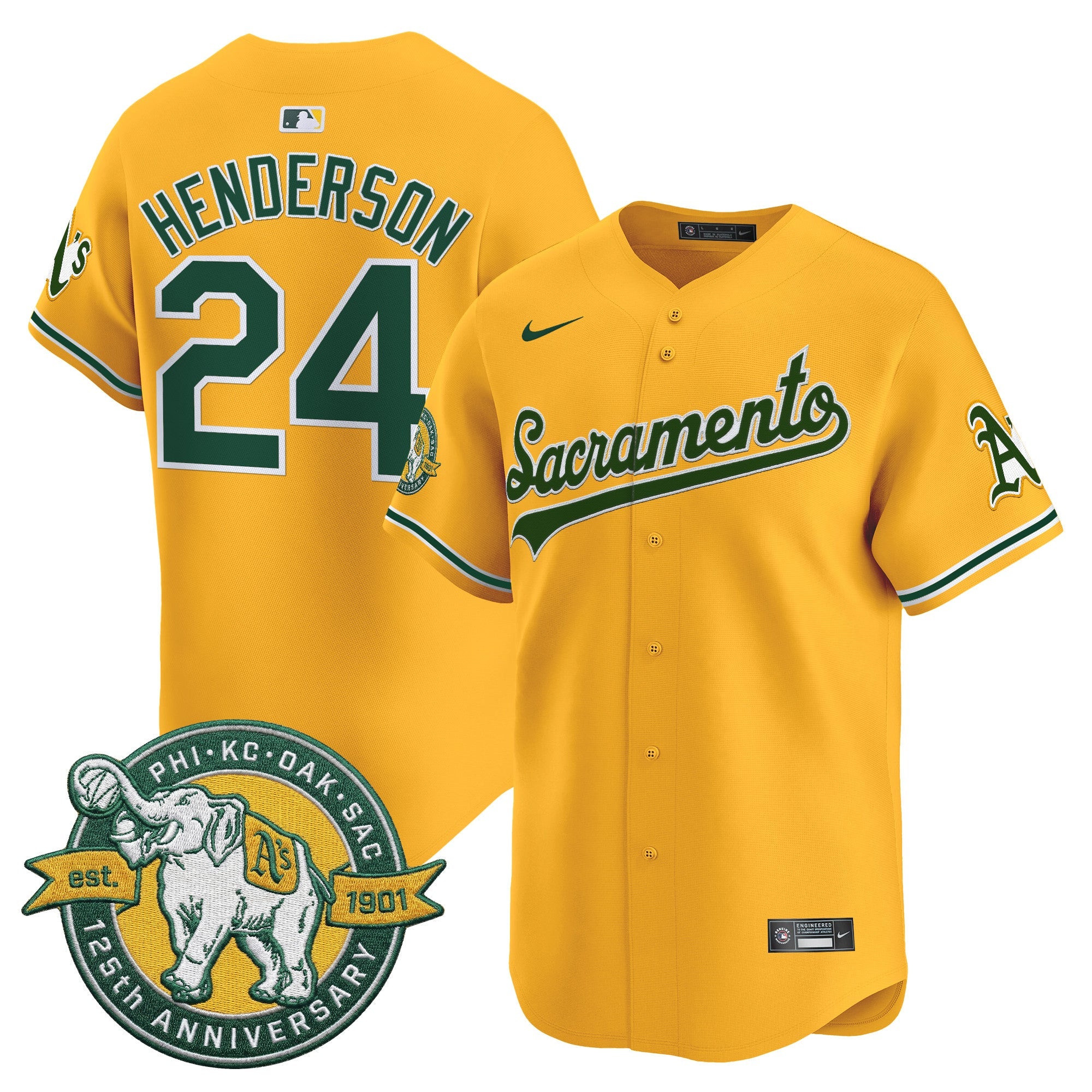 Men's Athletics 'Sacramento Edition' Vapor Premier Limited Jersey - 125th Anniversary Patch - All Stitched
