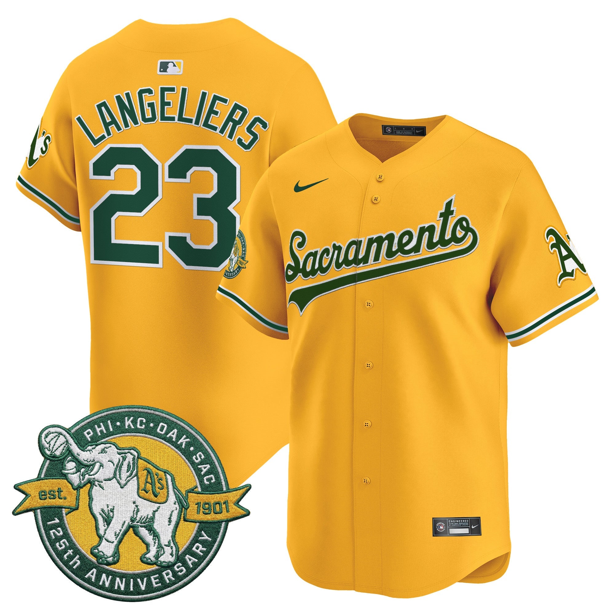 Men's Athletics 'Sacramento Edition' Vapor Premier Limited Jersey - 125th Anniversary Patch - All Stitched