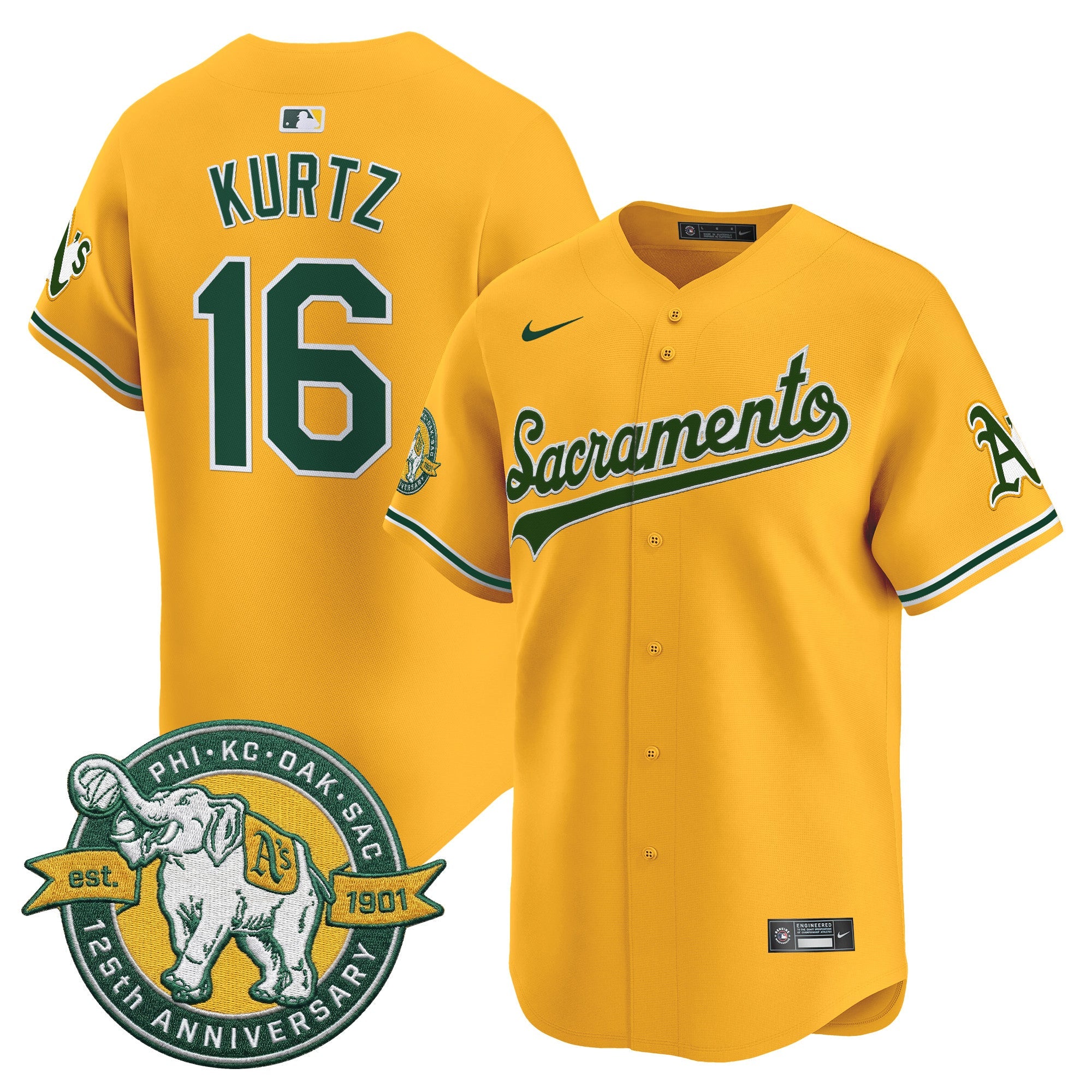 Men's Athletics 'Sacramento Edition' Vapor Premier Limited Jersey - 125th Anniversary Patch - All Stitched