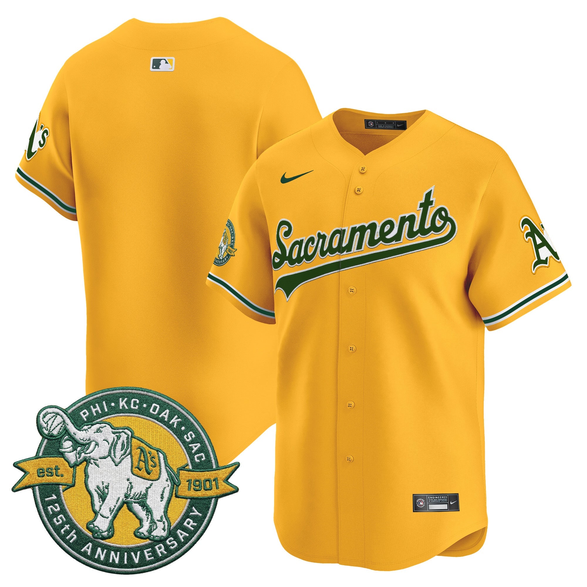 Men's Athletics 'Sacramento Edition' Vapor Premier Limited Jersey - 125th Anniversary Patch - All Stitched