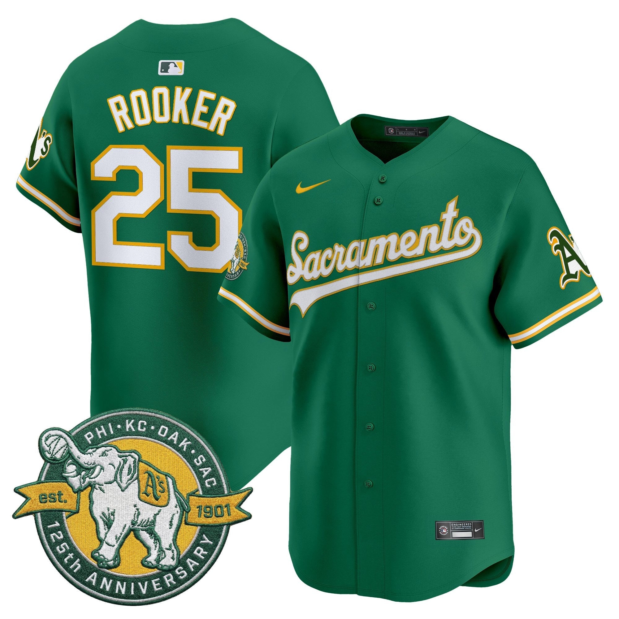 Men's Athletics 'Sacramento Edition' Vapor Premier Limited Jersey - 125th Anniversary Patch - All Stitched
