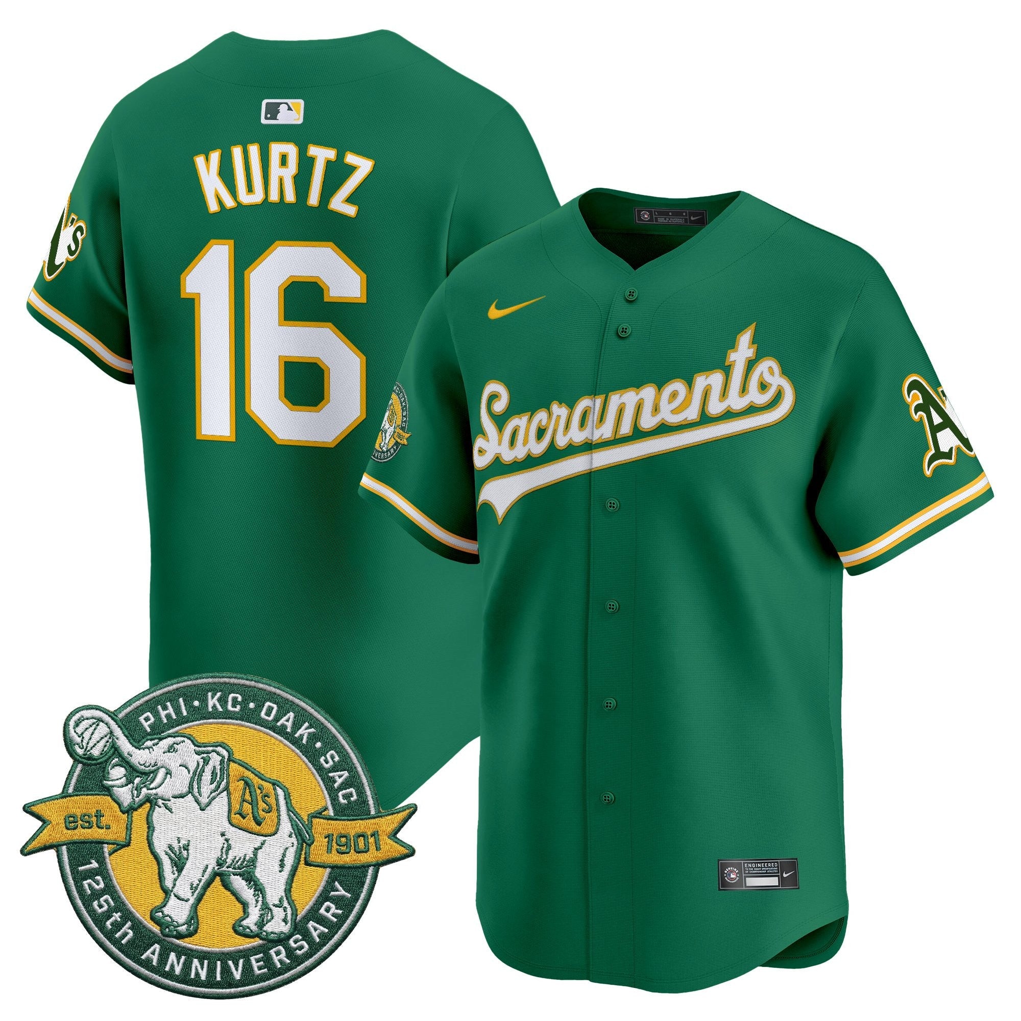 Men's Athletics 'Sacramento Edition' Vapor Premier Limited Jersey - 125th Anniversary Patch - All Stitched