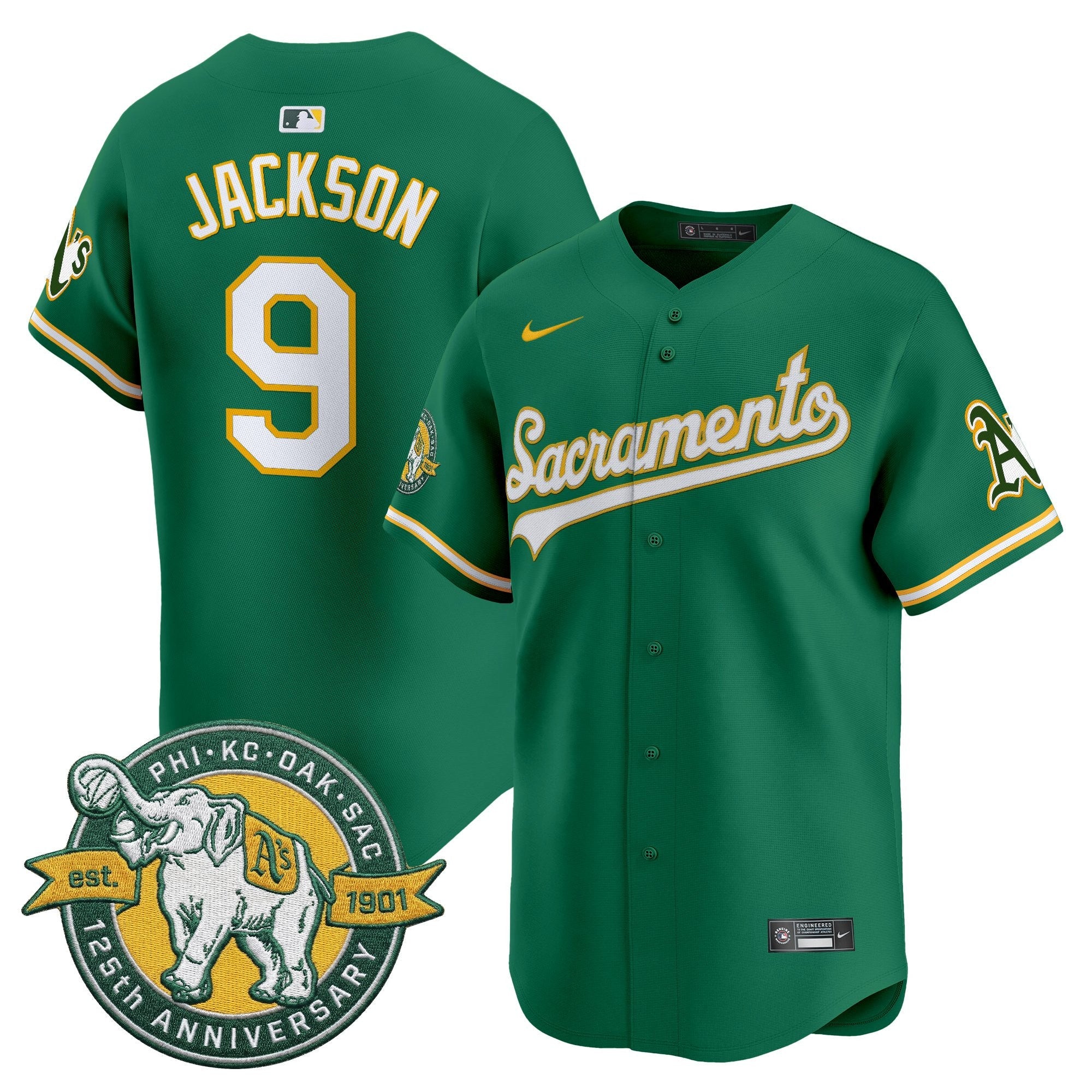 Men's Athletics 'Sacramento Edition' Vapor Premier Limited Jersey - 125th Anniversary Patch - All Stitched