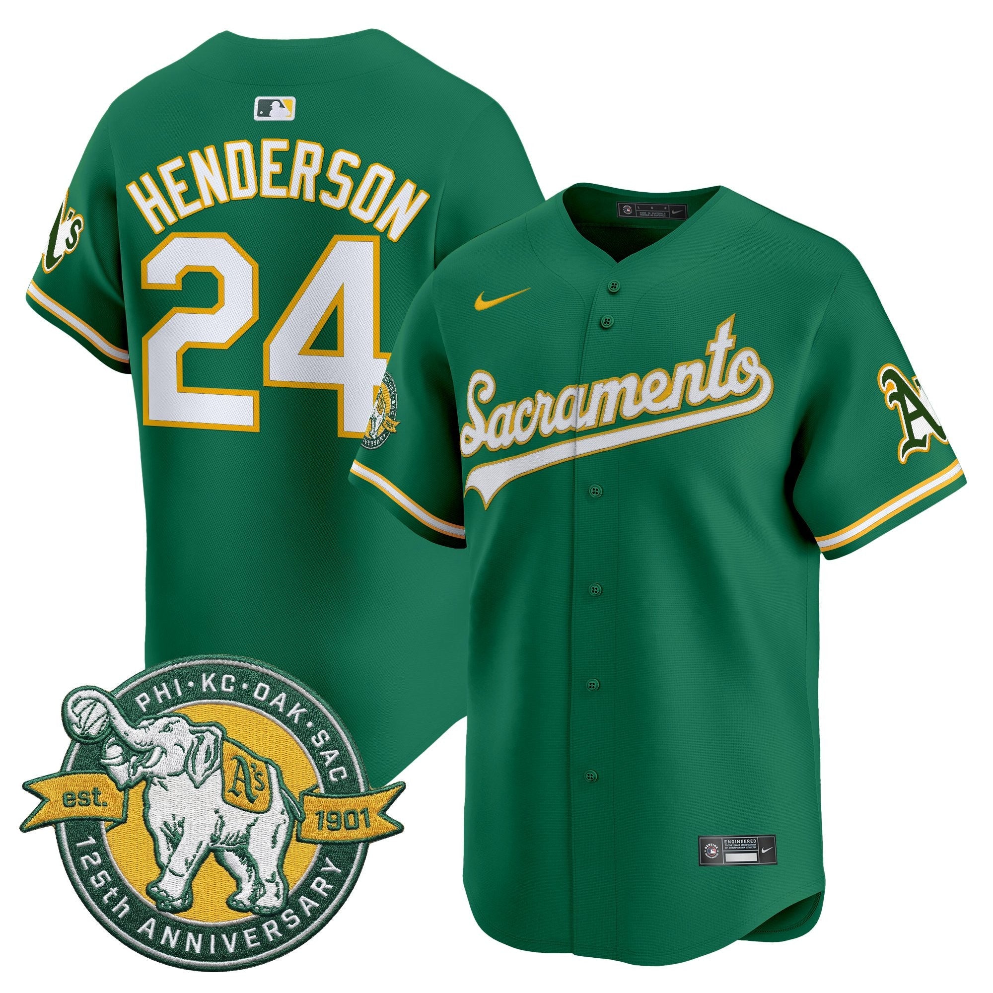 Men's Athletics 'Sacramento Edition' Vapor Premier Limited Jersey - 125th Anniversary Patch - All Stitched