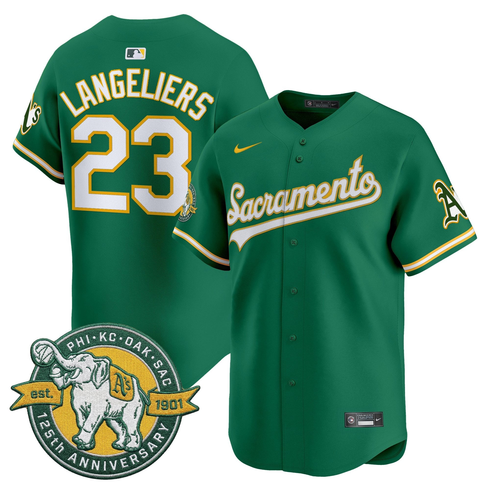 Men's Athletics 'Sacramento Edition' Vapor Premier Limited Jersey - 125th Anniversary Patch - All Stitched