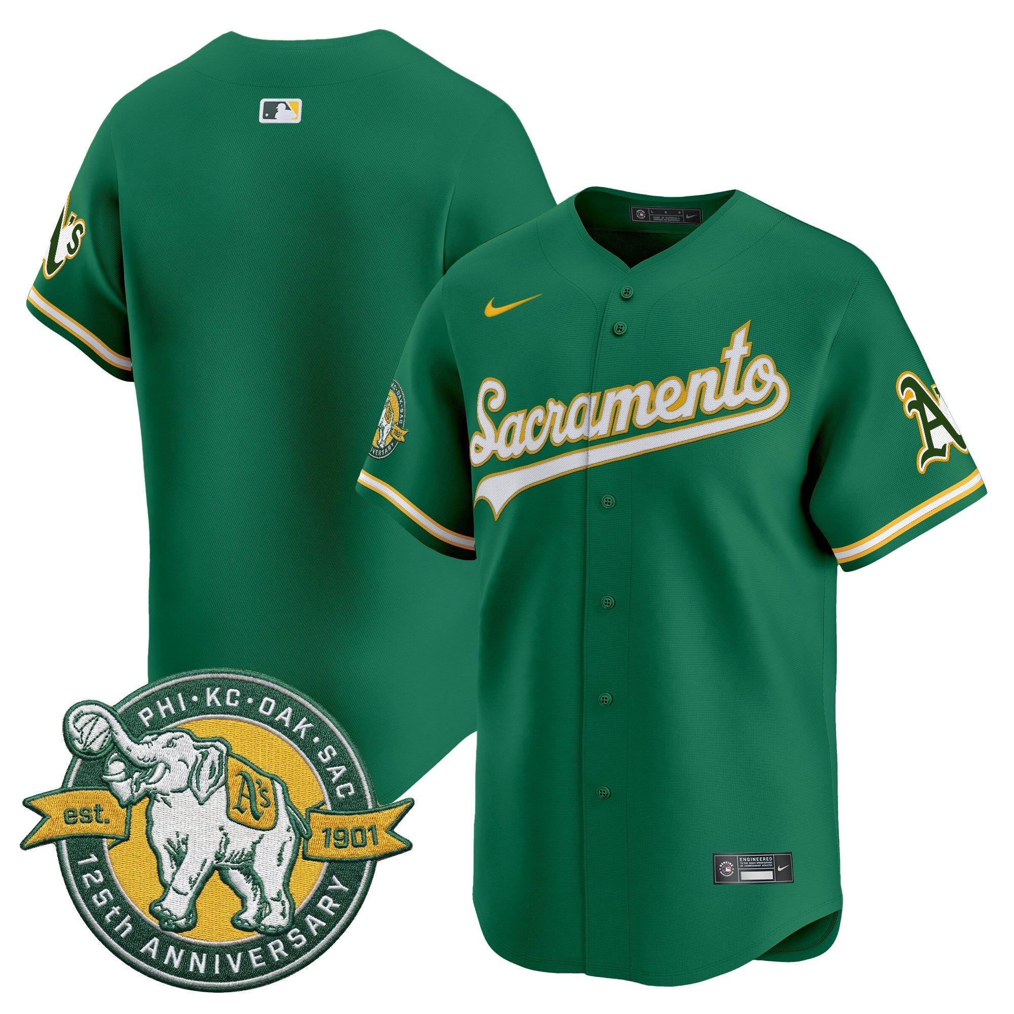 Men's Athletics 'Sacramento Edition' Vapor Premier Limited Jersey - 125th Anniversary Patch - All Stitched