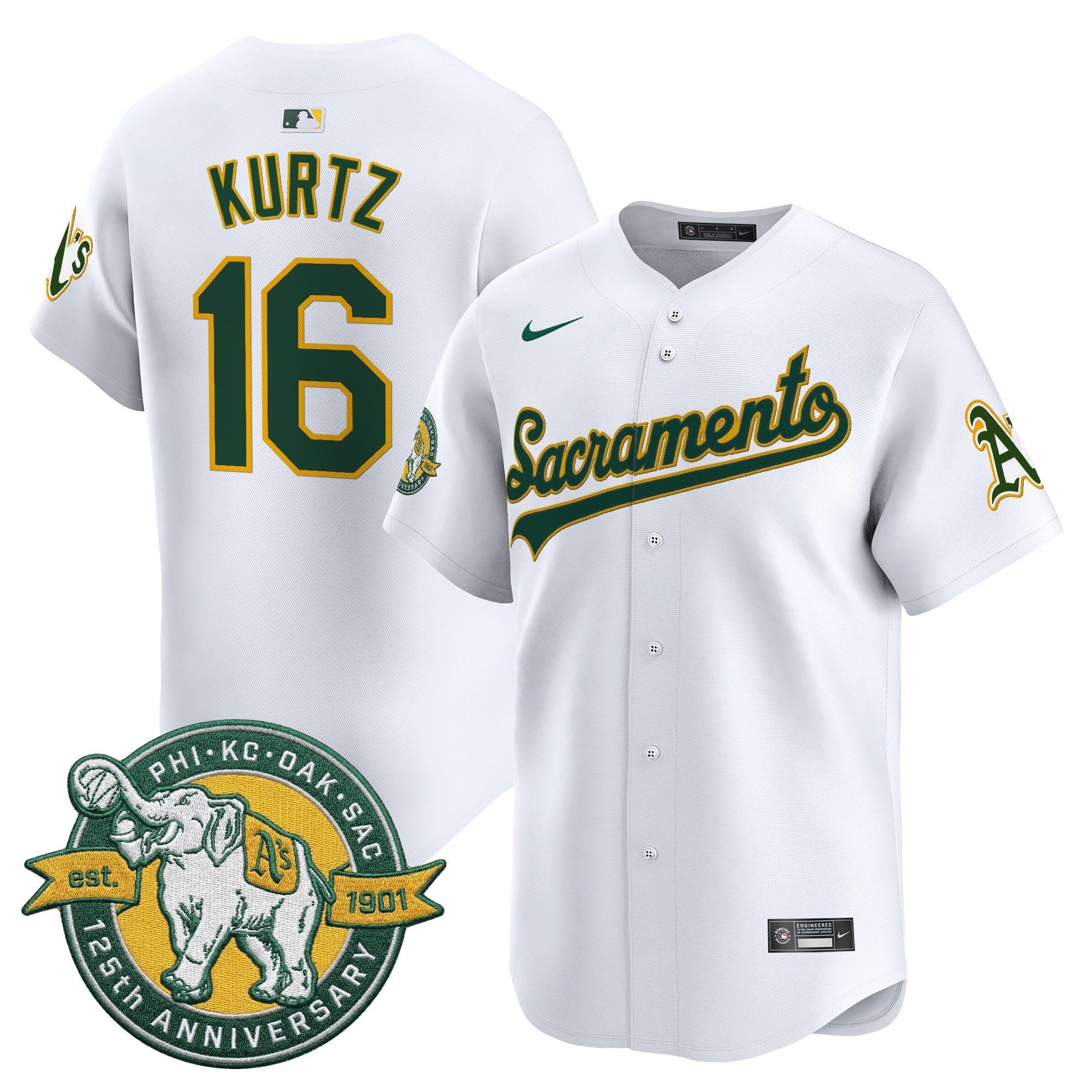Men's Athletics 'Sacramento Edition' Vapor Premier Limited Jersey - 125th Anniversary Patch - All Stitched