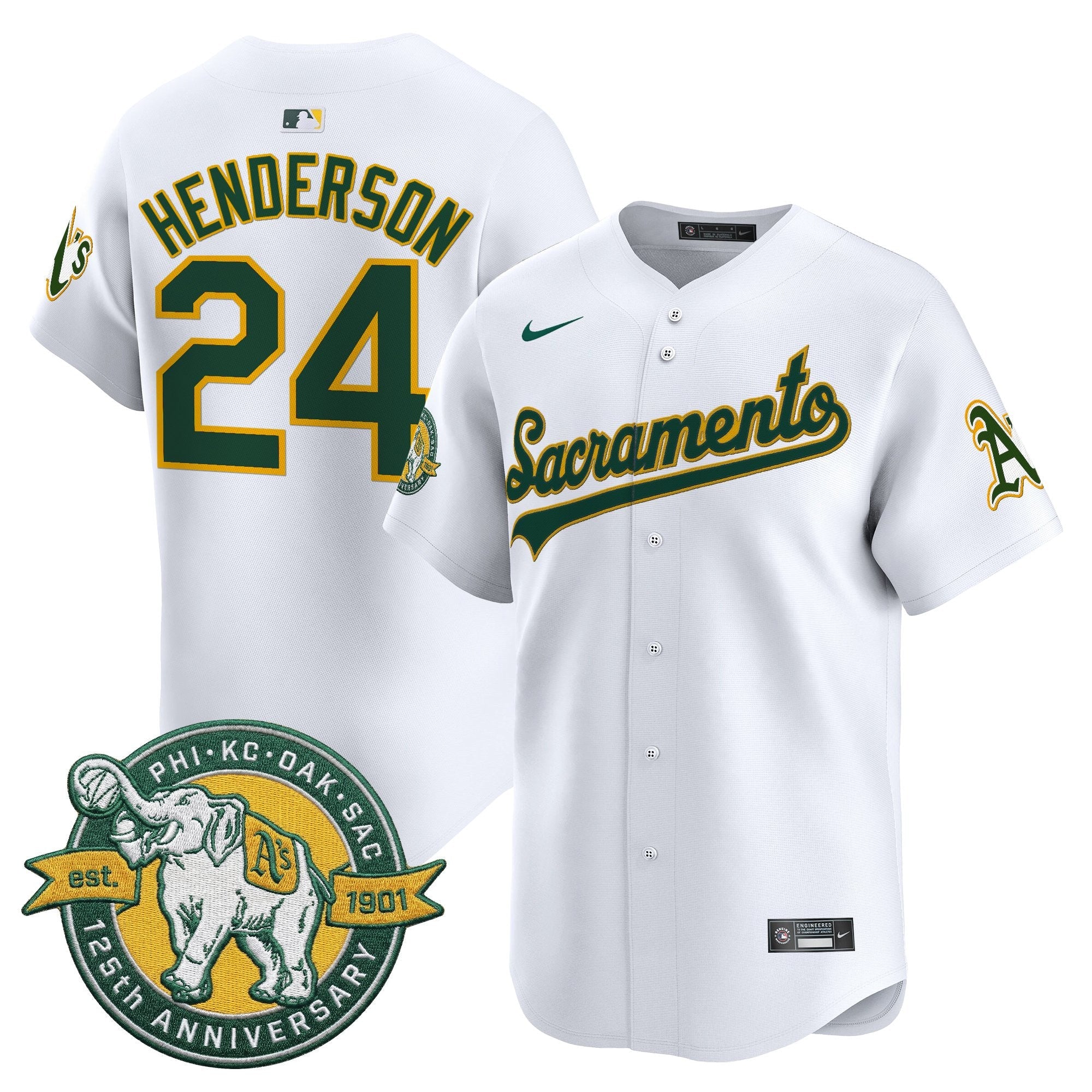 Men's Athletics 'Sacramento Edition' Vapor Premier Limited Jersey - 125th Anniversary Patch - All Stitched