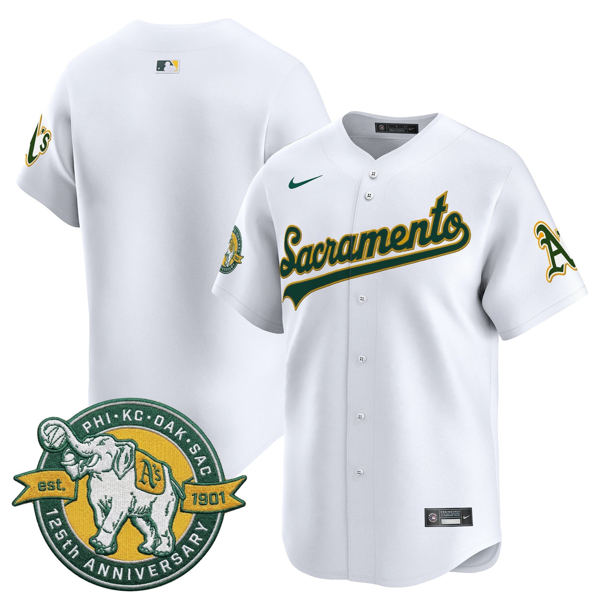 Men's Athletics 'Sacramento Edition' Vapor Premier Limited Jersey - 125th Anniversary Patch - All Stitched