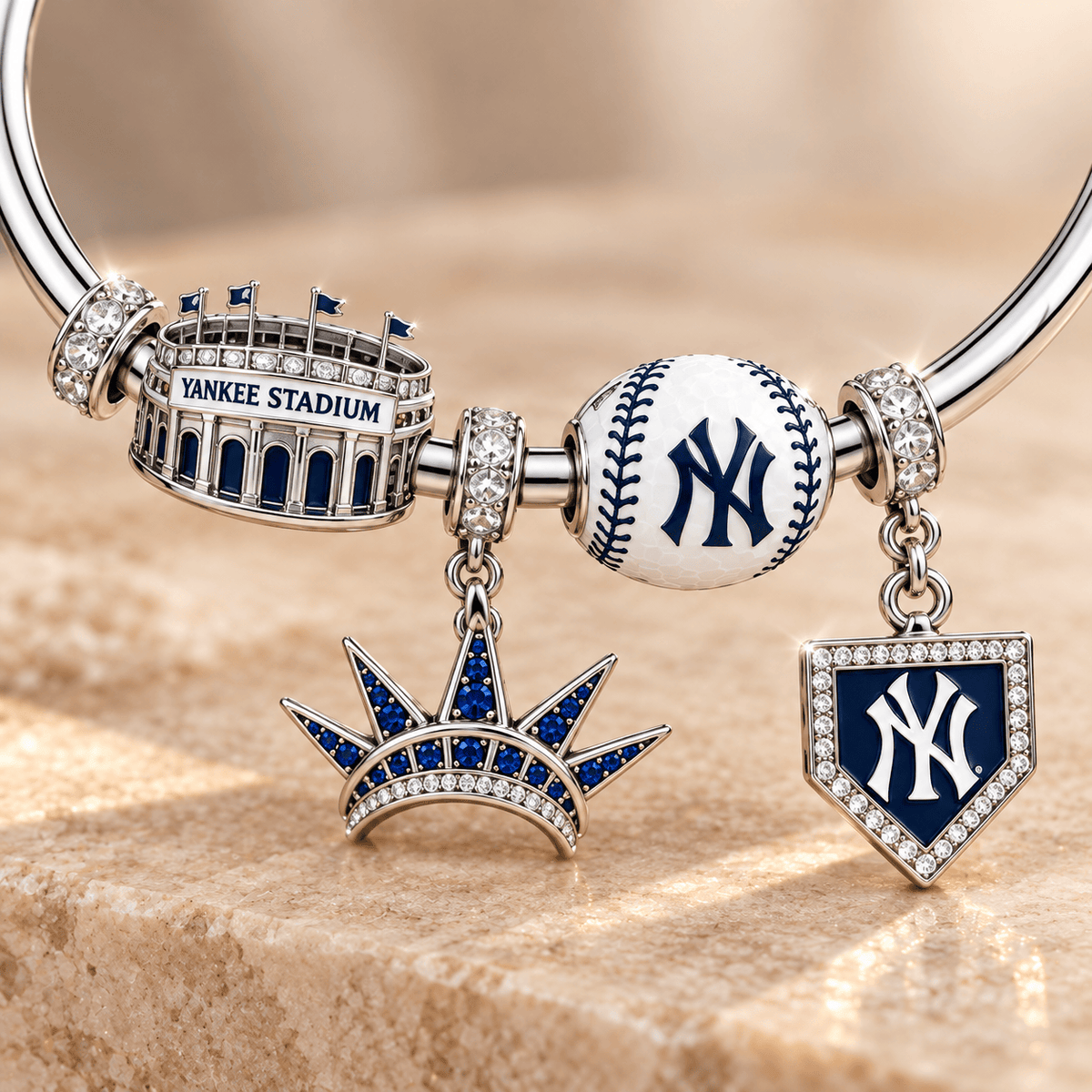 NYY Silver Charm Bracelet Set TMH