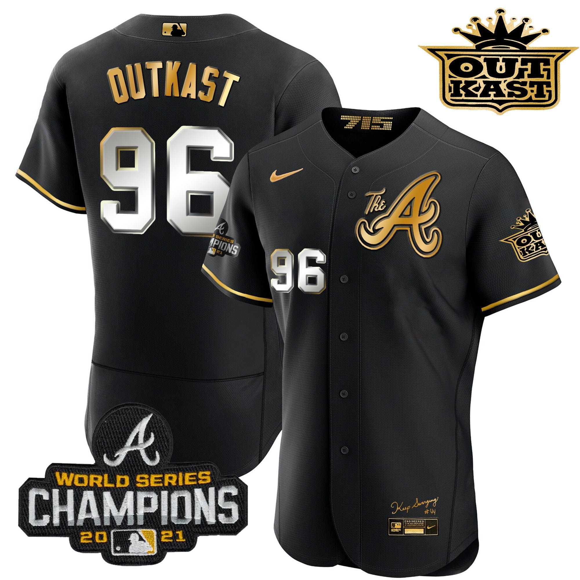 Men's Atlanta Braves Outkast Gold The A Flex Base Jersey  All Stitched