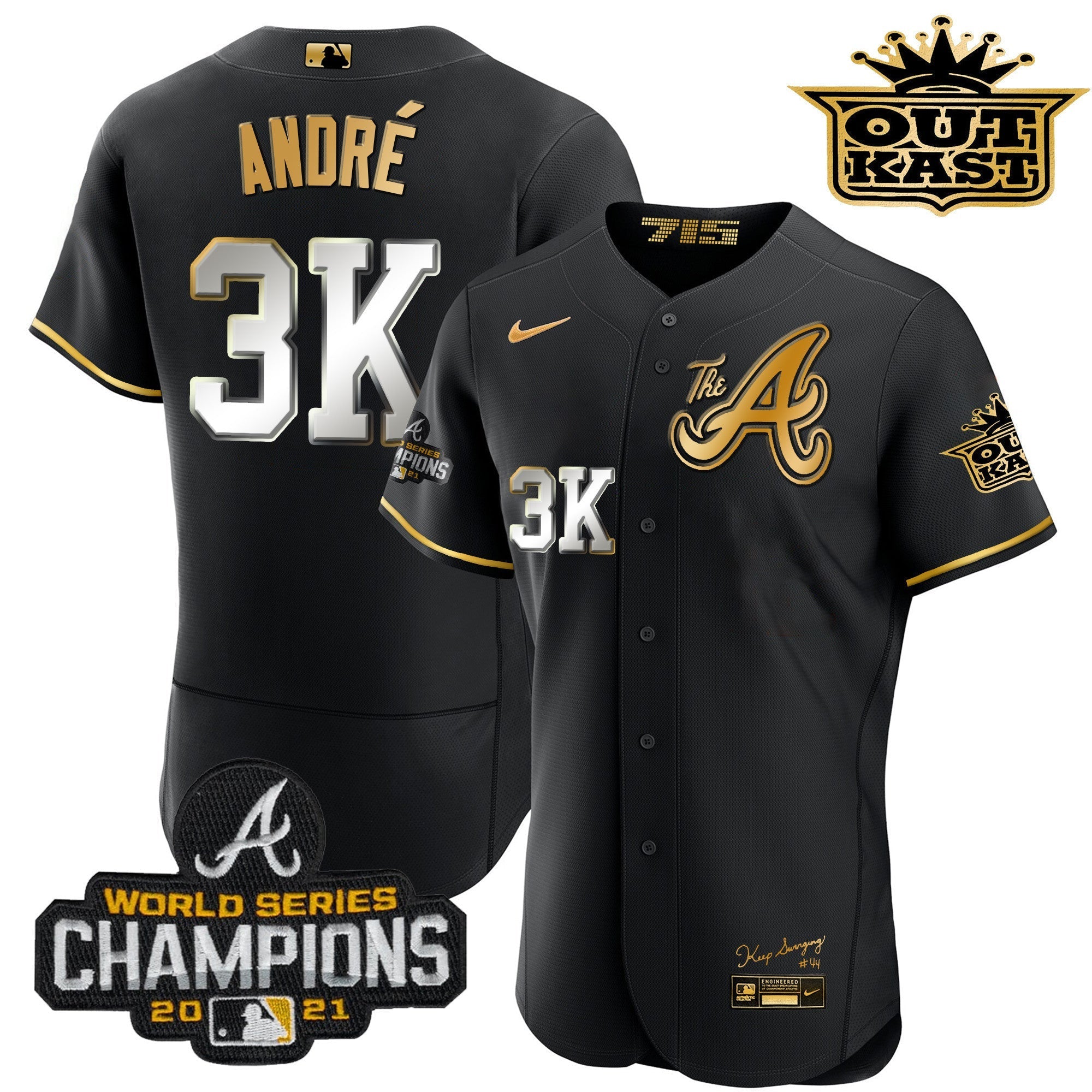 Men's Atlanta Braves Outkast Gold The A Flex Base Jersey  All Stitched