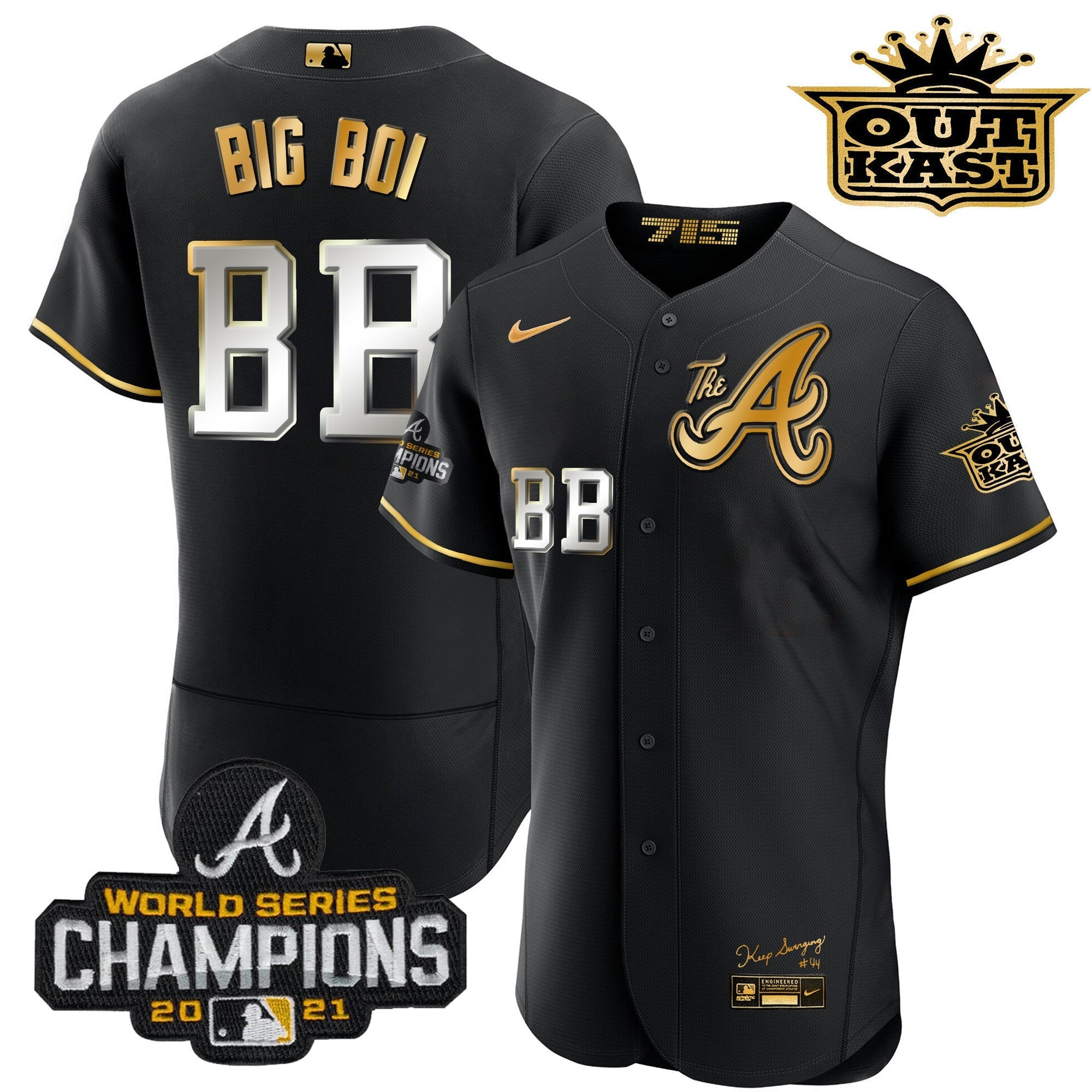 Men's Atlanta Braves Outkast Gold The A Flex Base Jersey  All Stitched