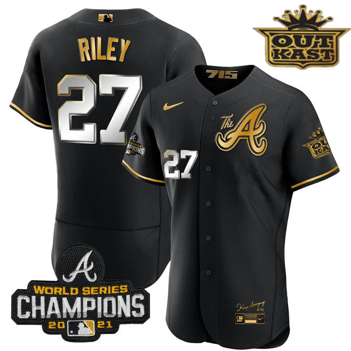 Men's Atlanta Braves Outkast Gold The A Flex Base Jersey  All Stitched