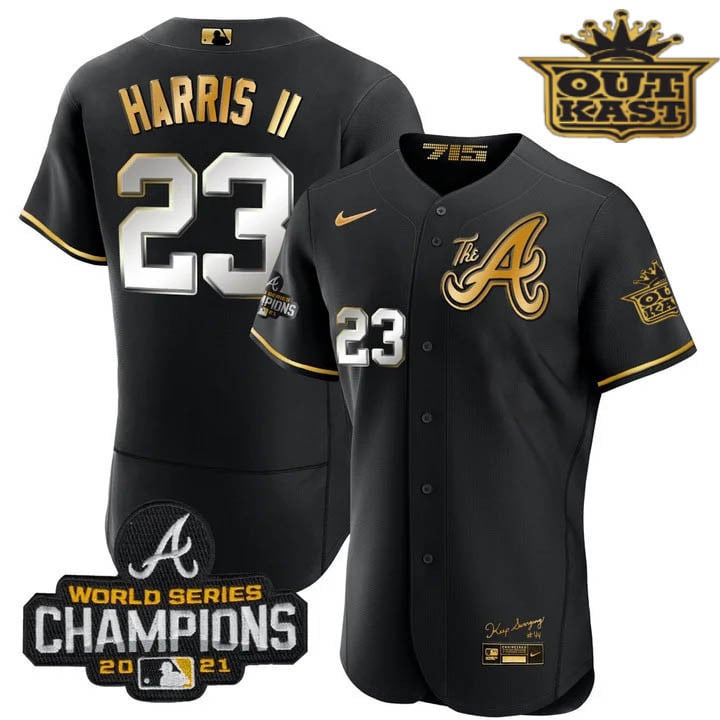 Men's Atlanta Braves Outkast Gold The A Flex Base Jersey  All Stitched