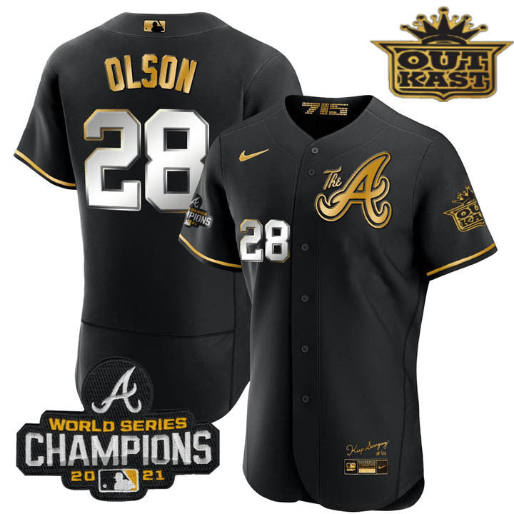 Men's Atlanta Braves Outkast Gold The A Flex Base Jersey  All Stitched