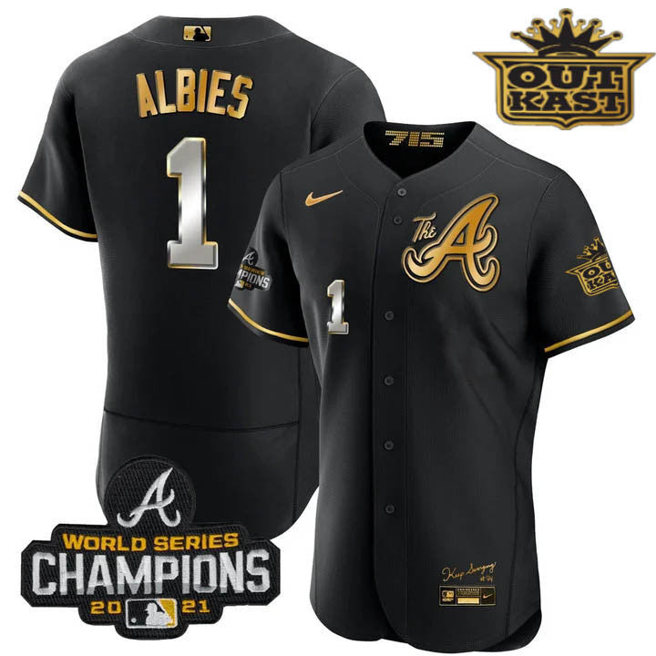 Men's Atlanta Braves Outkast Gold The A Flex Base Jersey  All Stitched
