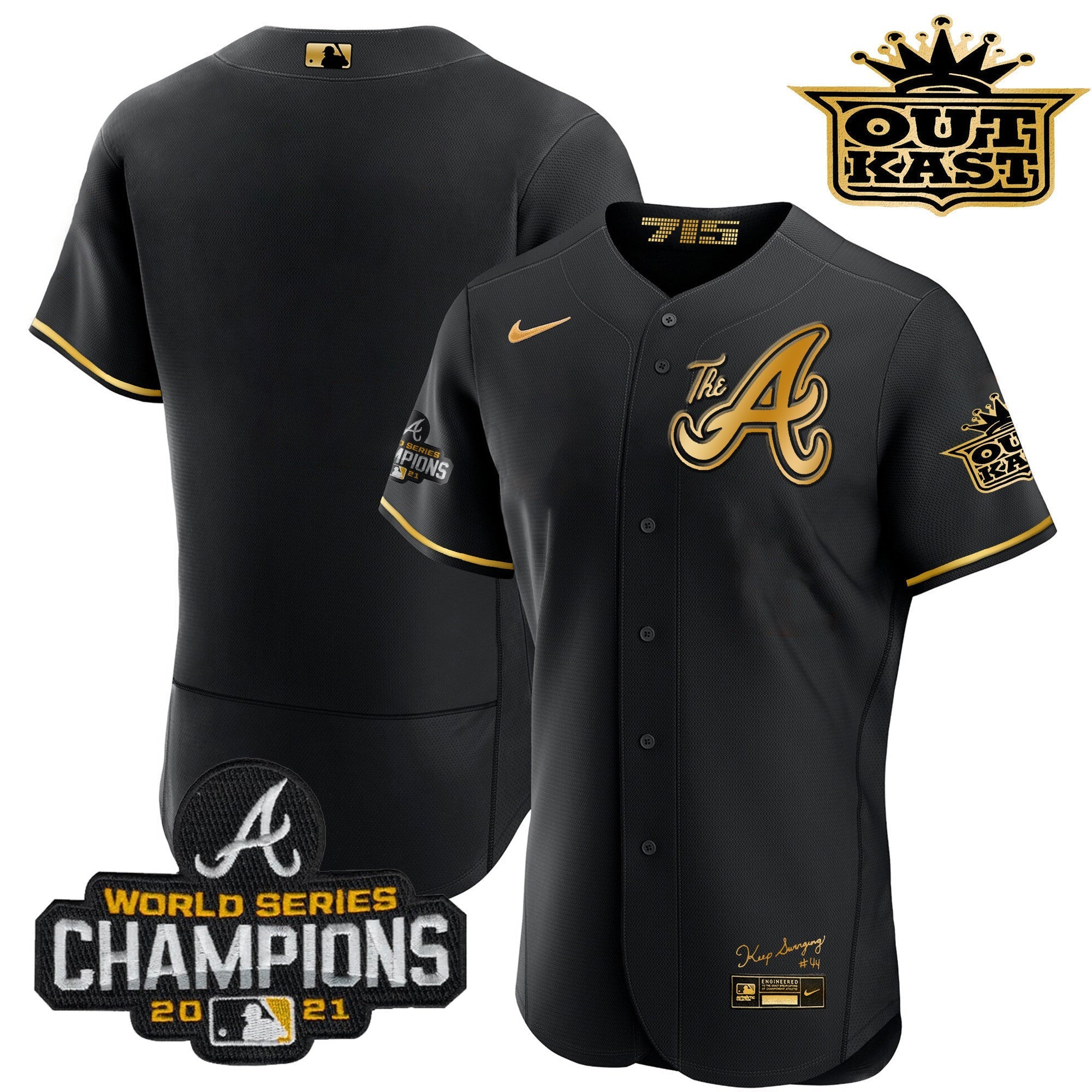 Men's Atlanta Braves Outkast Gold The A Flex Base Jersey  All Stitched