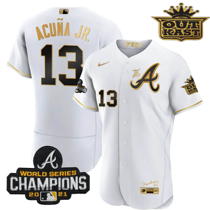 Men's Atlanta Braves Outkast Gold The A Flex Base Jersey  All Stitched