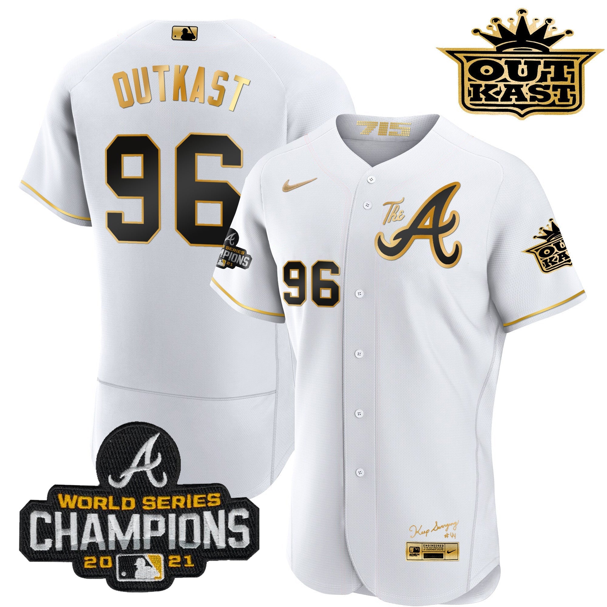 Men's Atlanta Braves Outkast Gold The A Flex Base Jersey  All Stitched