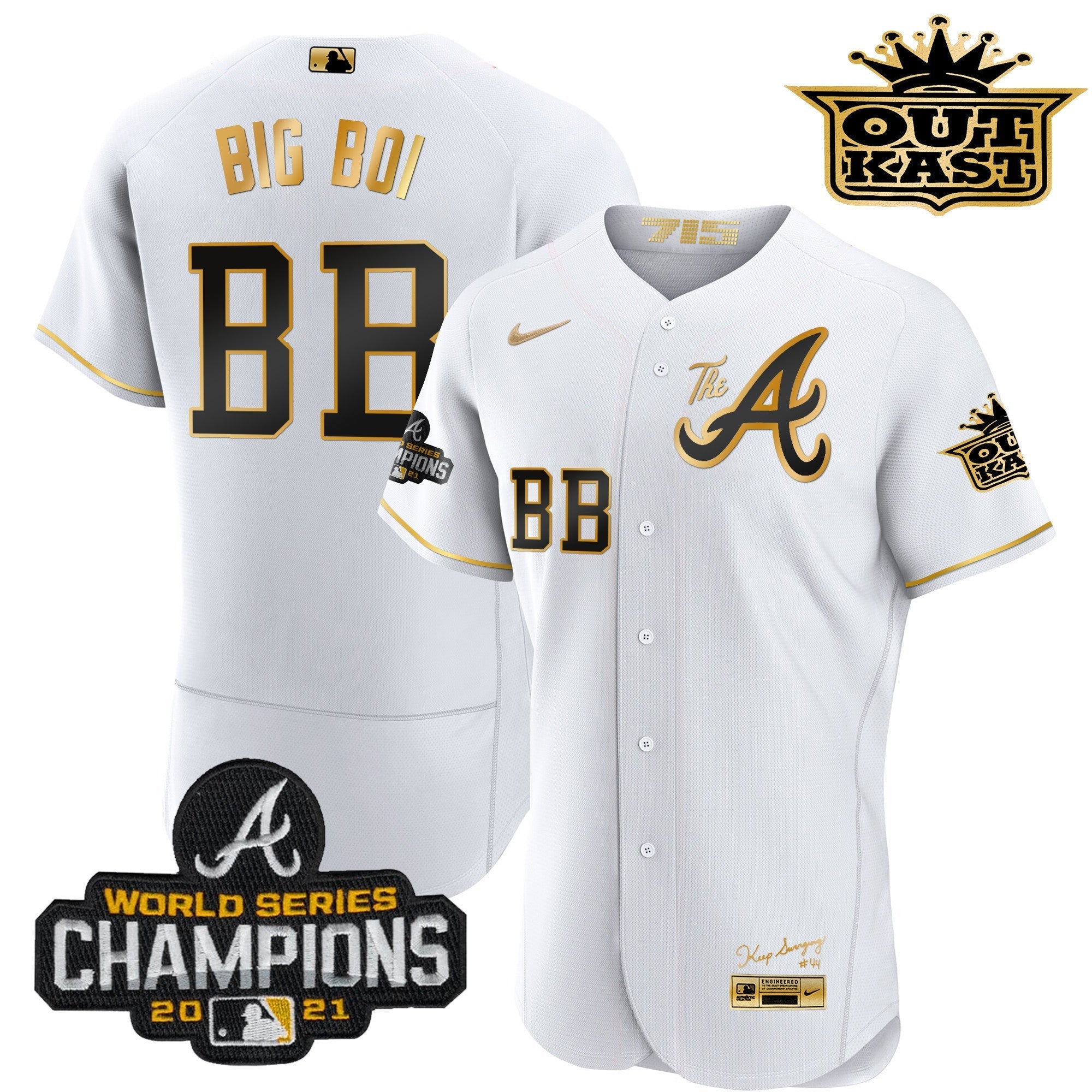 Men's Atlanta Braves Outkast Gold The A Flex Base Jersey  All Stitched