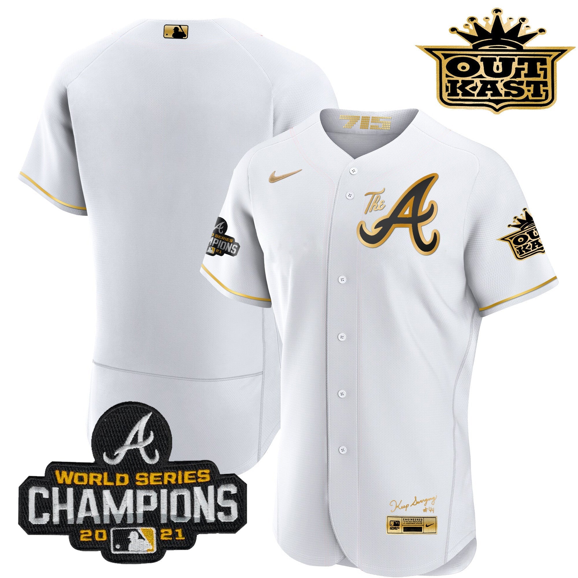 Men's Atlanta Braves Outkast Gold The A Flex Base Jersey  All Stitched