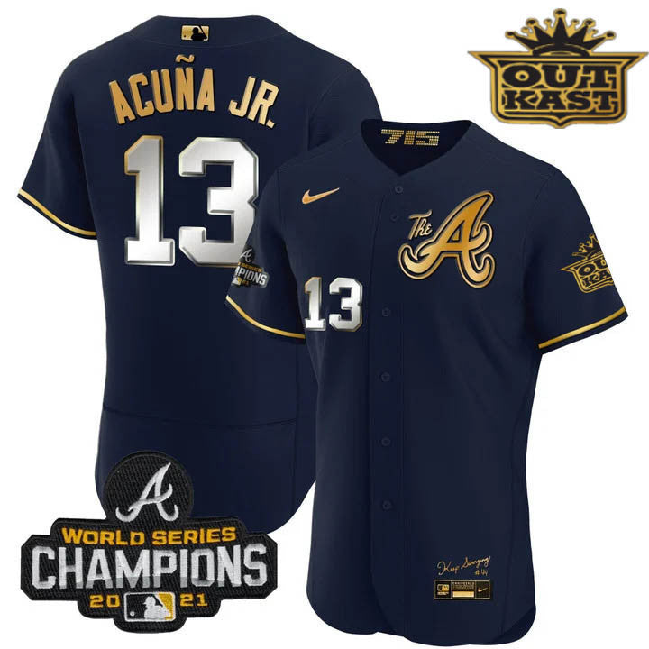 Men's Atlanta Braves Outkast Gold The A Flex Base Jersey  All Stitched