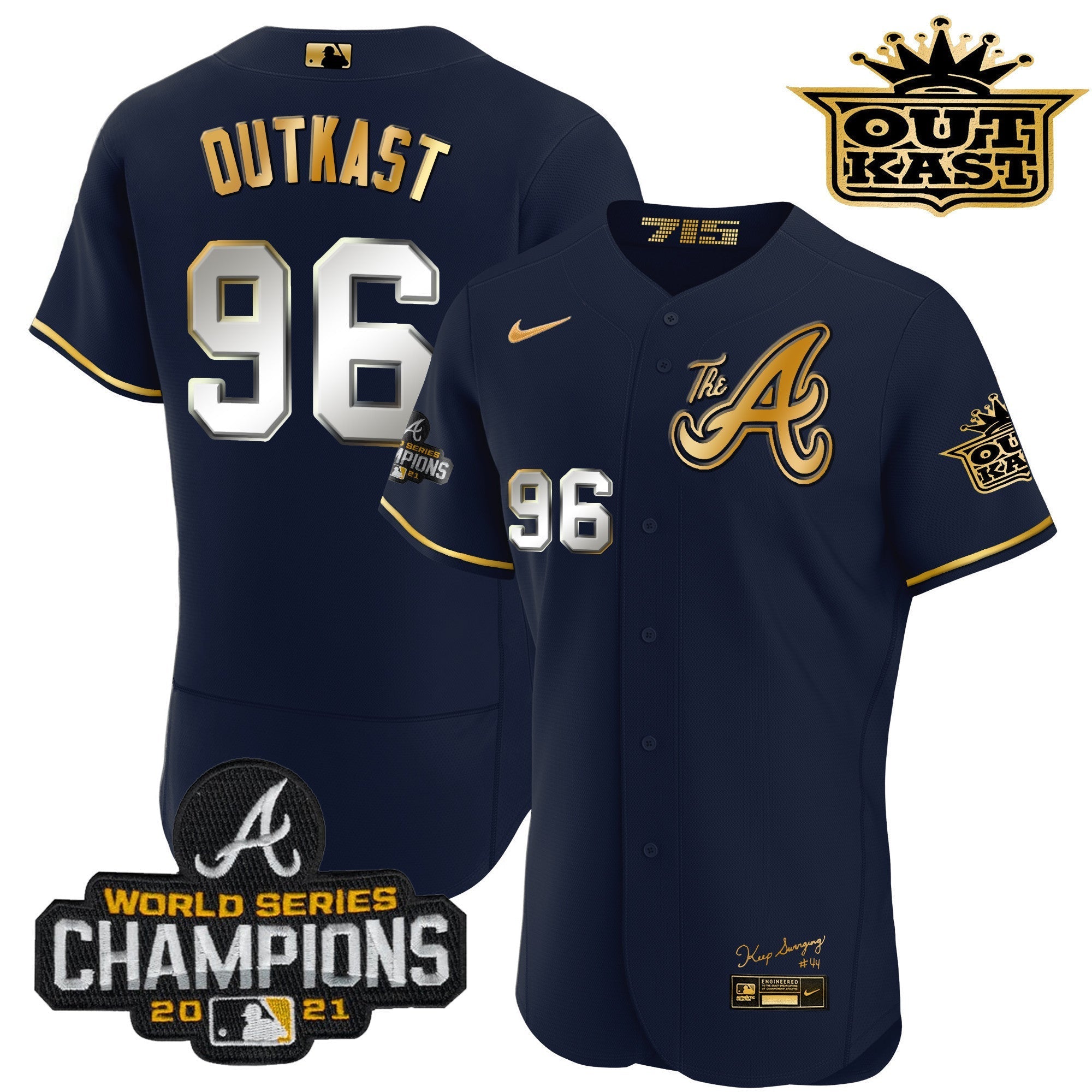Men's Atlanta Braves Outkast Gold The A Flex Base Jersey  All Stitched
