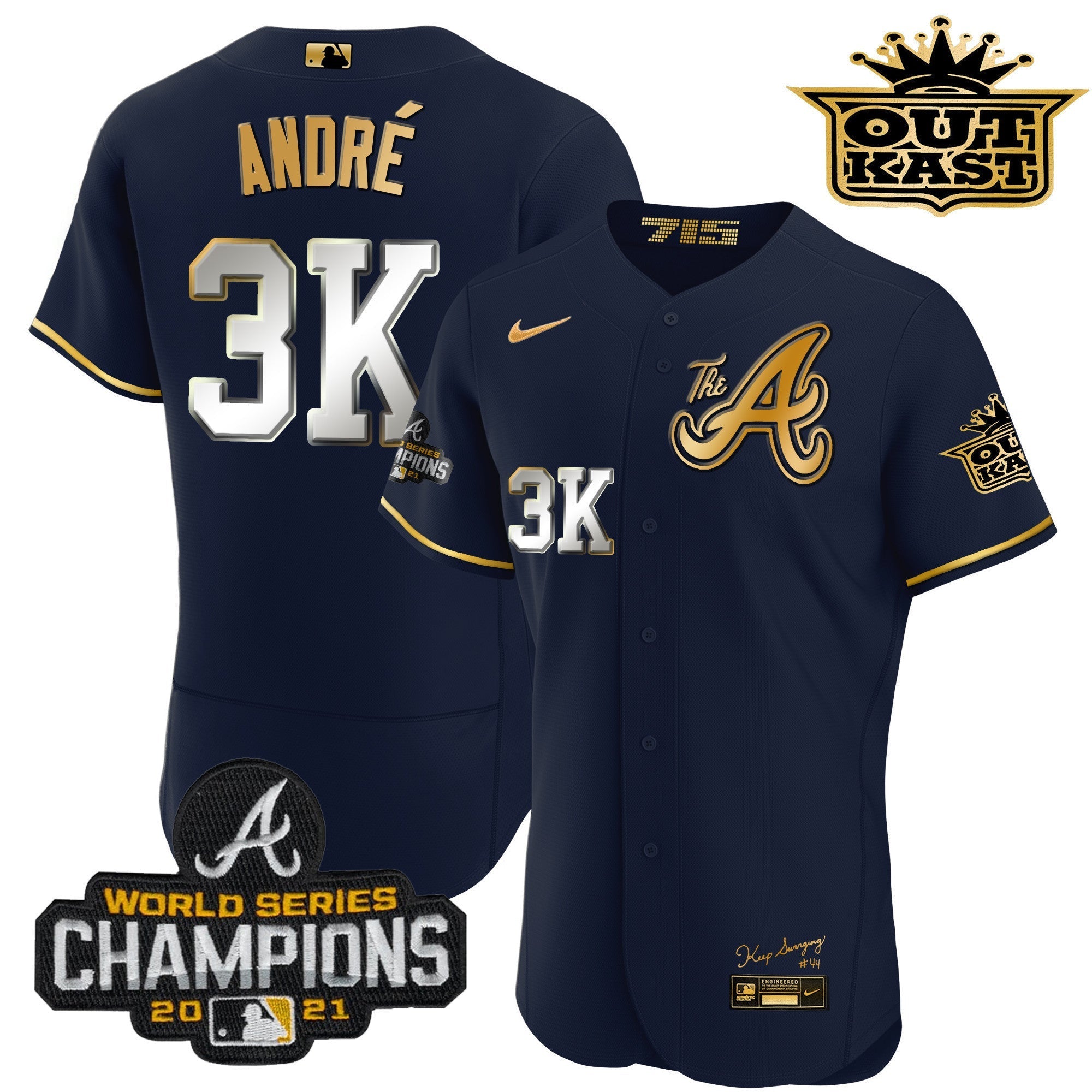 Men's Atlanta Braves Outkast Gold The A Flex Base Jersey  All Stitched