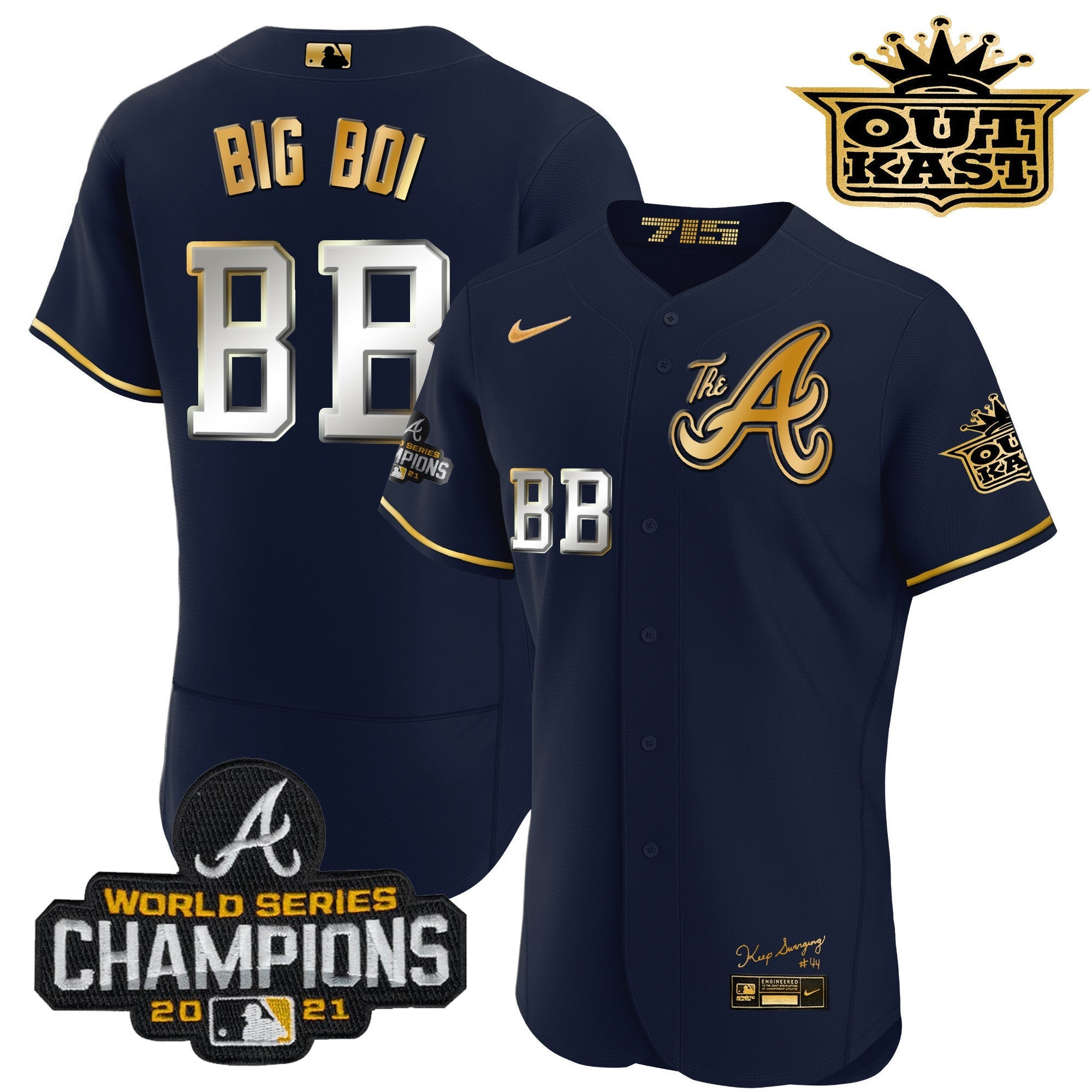 Men's Atlanta Braves Outkast Gold The A Flex Base Jersey  All Stitched