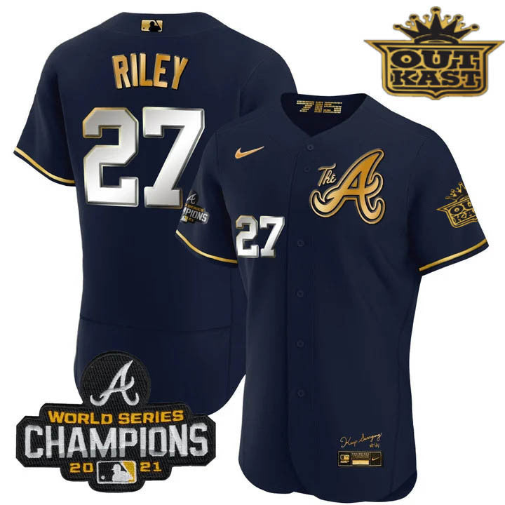 Men's Atlanta Braves Outkast Gold The A Flex Base Jersey  All Stitched