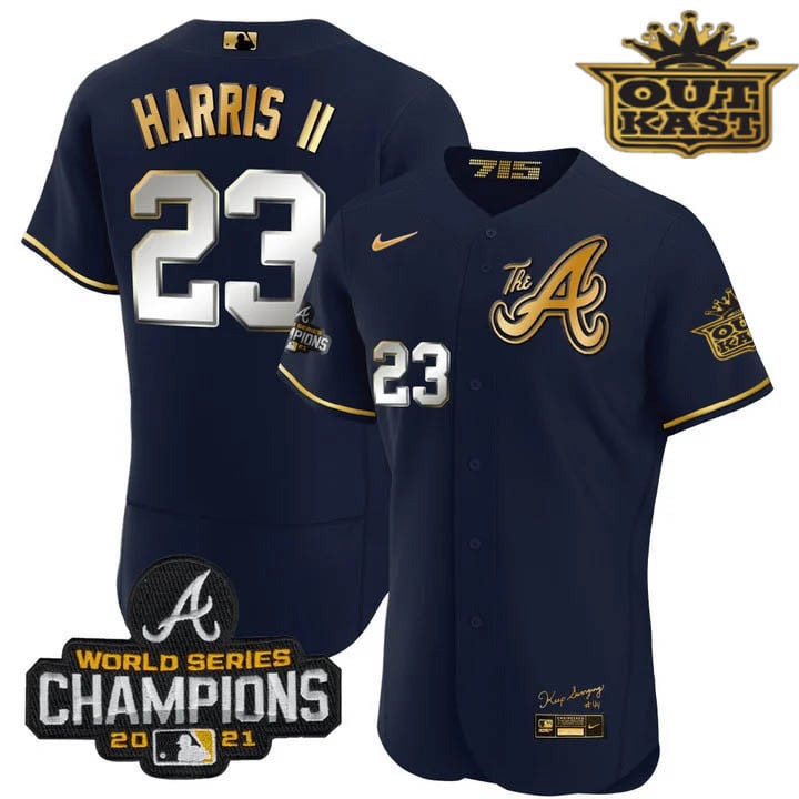 Men's Atlanta Braves Outkast Gold The A Flex Base Jersey  All Stitched