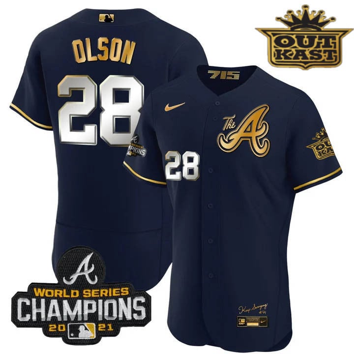 Men's Atlanta Braves Outkast Gold The A Flex Base Jersey  All Stitched