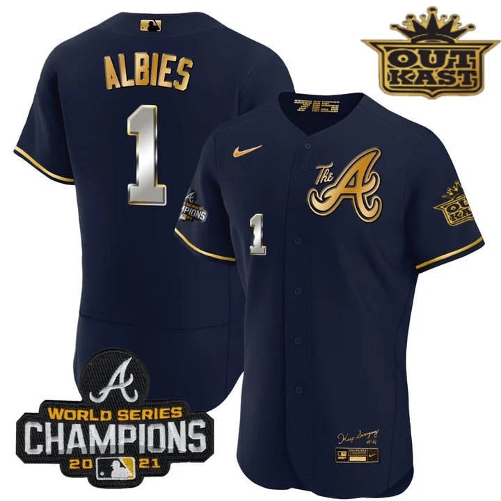 Men's Atlanta Braves Outkast Gold The A Flex Base Jersey  All Stitched