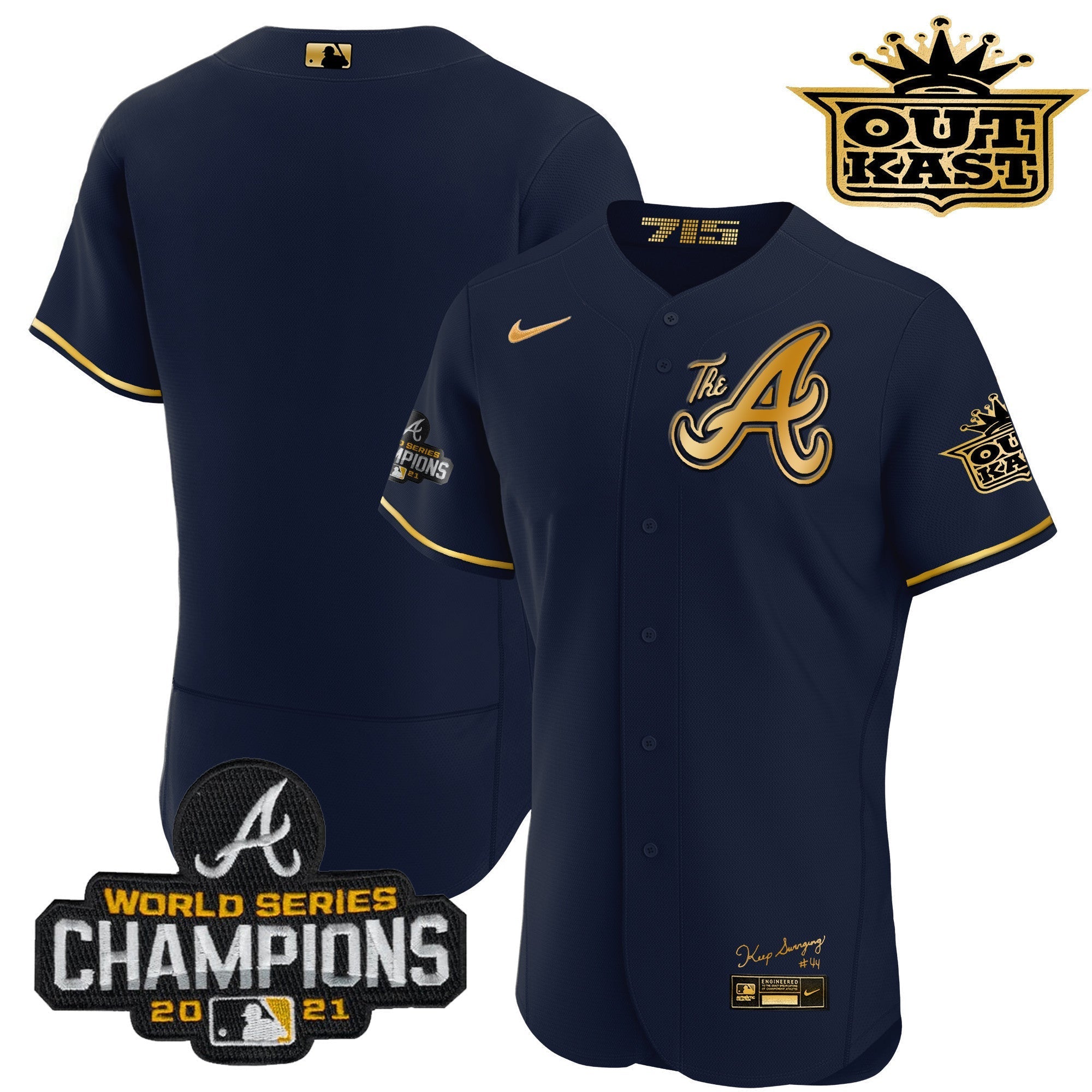 Men's Atlanta Braves Outkast Gold The A Flex Base Jersey  All Stitched