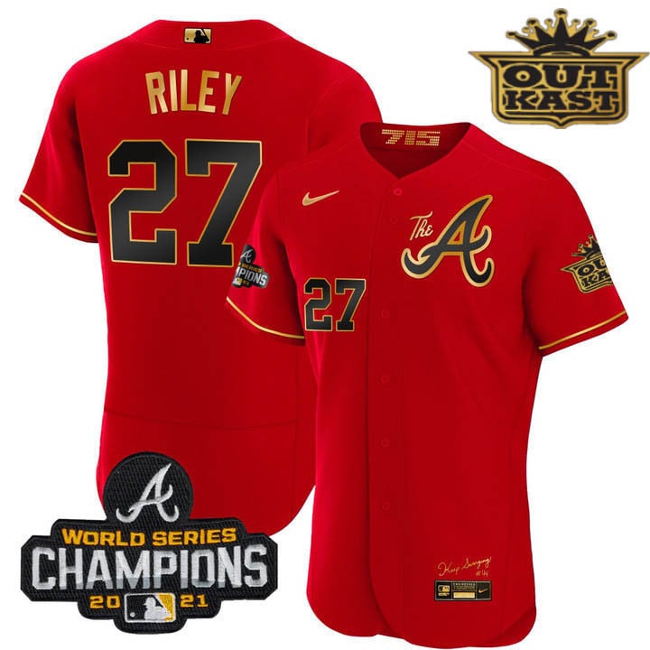 Men's Atlanta Braves Outkast Gold The A Flex Base Jersey  All Stitched