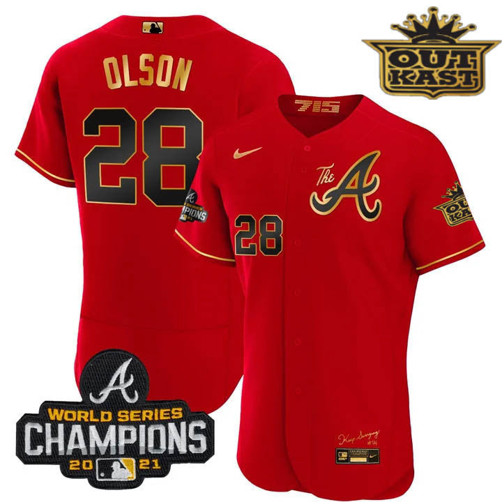 Men's Atlanta Braves Outkast Gold The A Flex Base Jersey  All Stitched