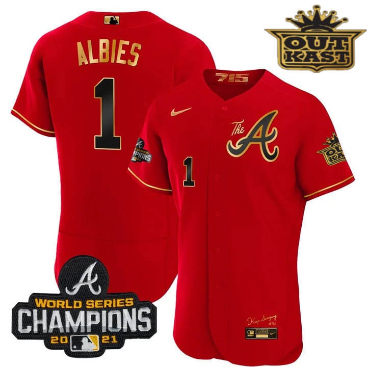 Men's Atlanta Braves Outkast Gold The A Flex Base Jersey  All Stitched