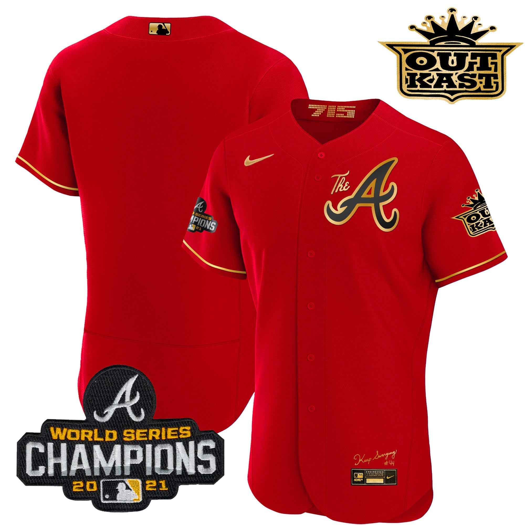 Men's Atlanta Braves Outkast Gold The A Flex Base Jersey  All Stitched