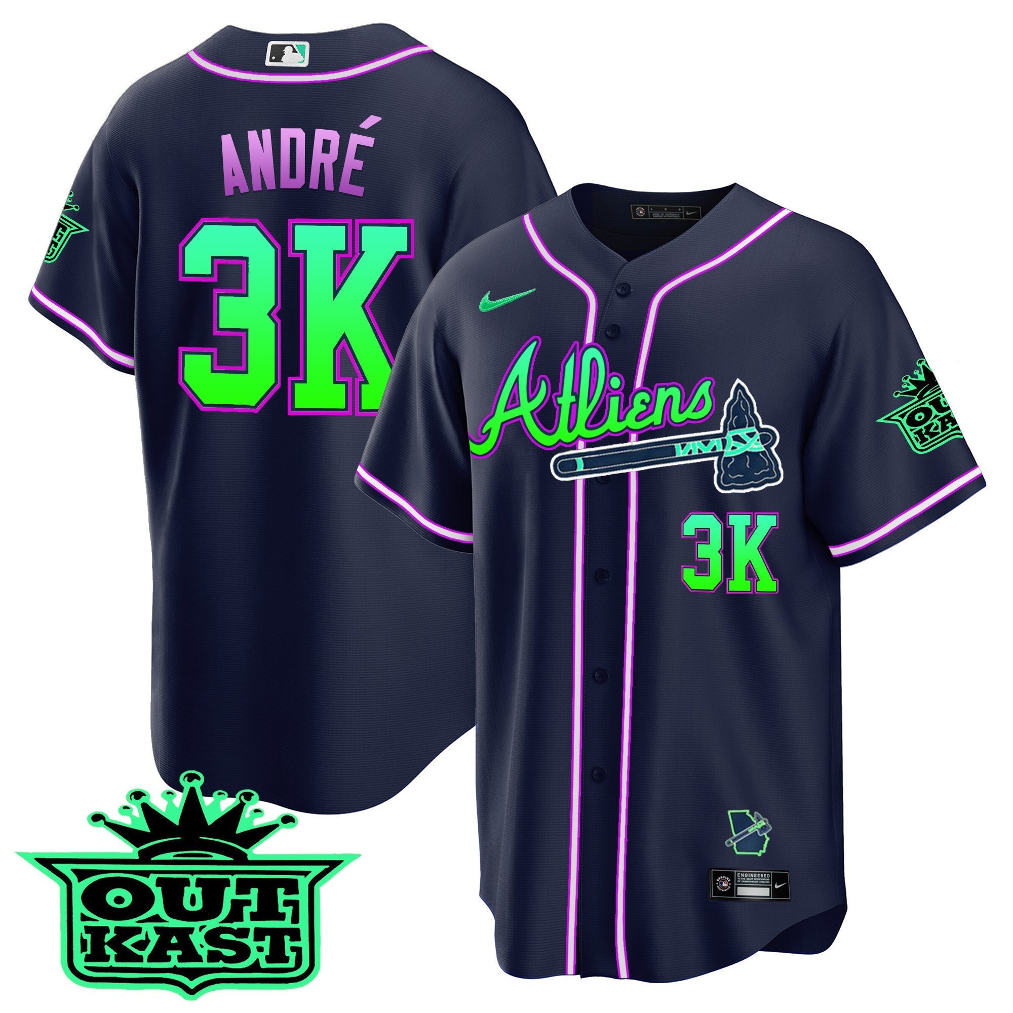 Men's Atlanta Braves Atliens Cool Base Jersey - Galaxy Version - Stitched