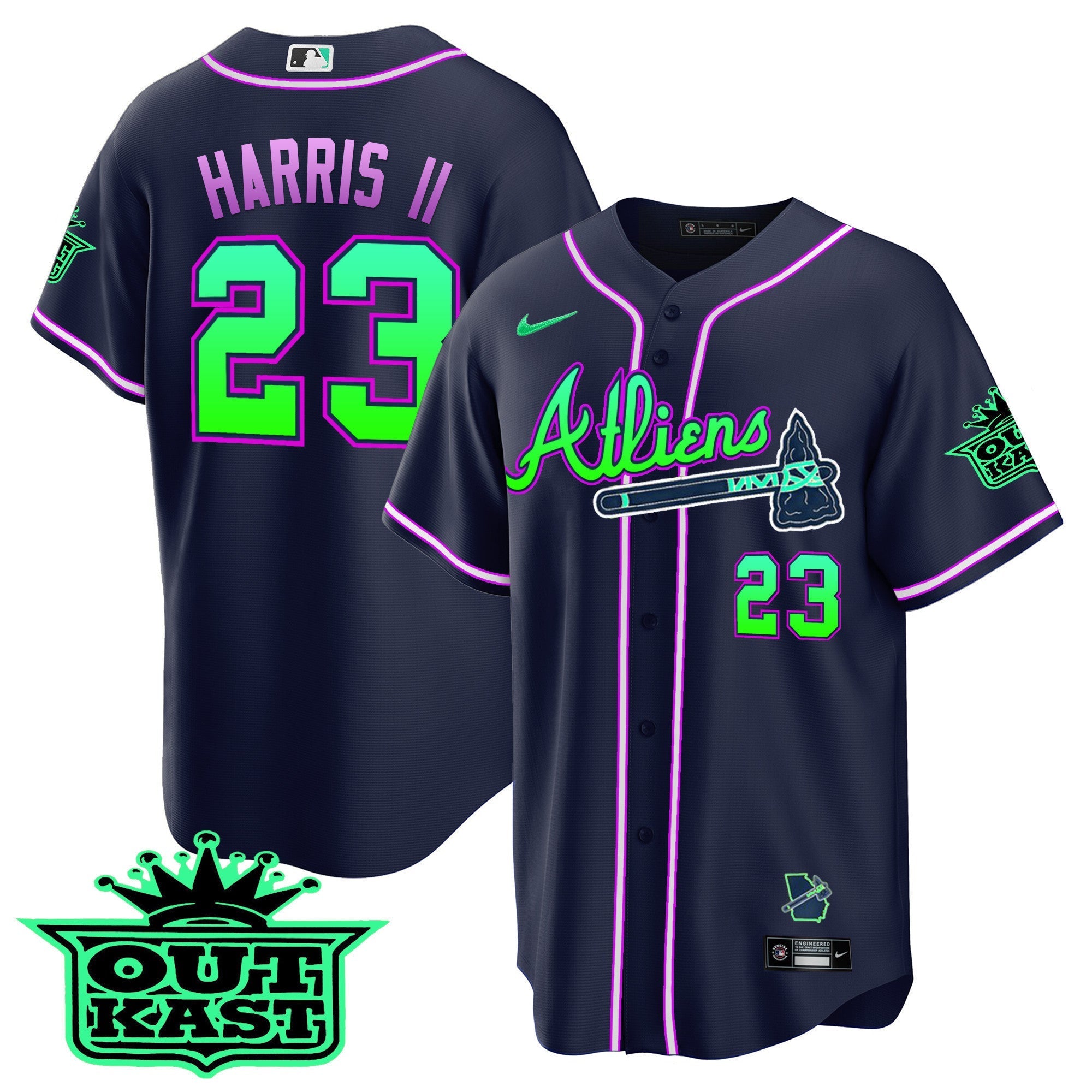 Men's Atlanta Braves Atliens Cool Base Jersey - Galaxy Version - Stitched