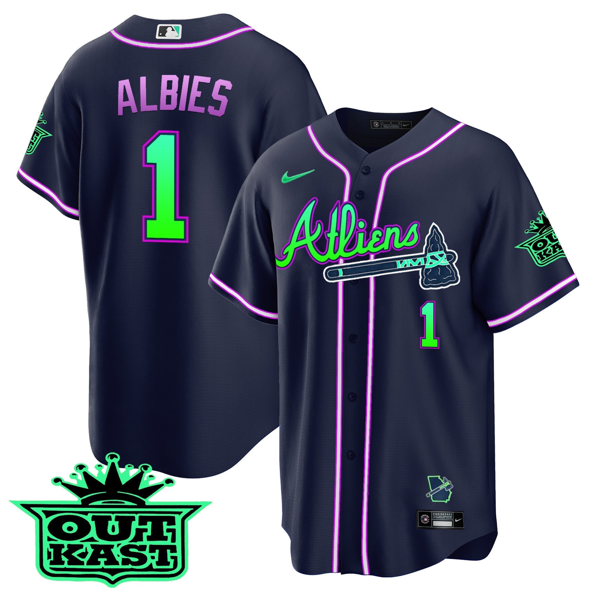 Men's Atlanta Braves Atliens Cool Base Jersey - Galaxy Version - Stitched