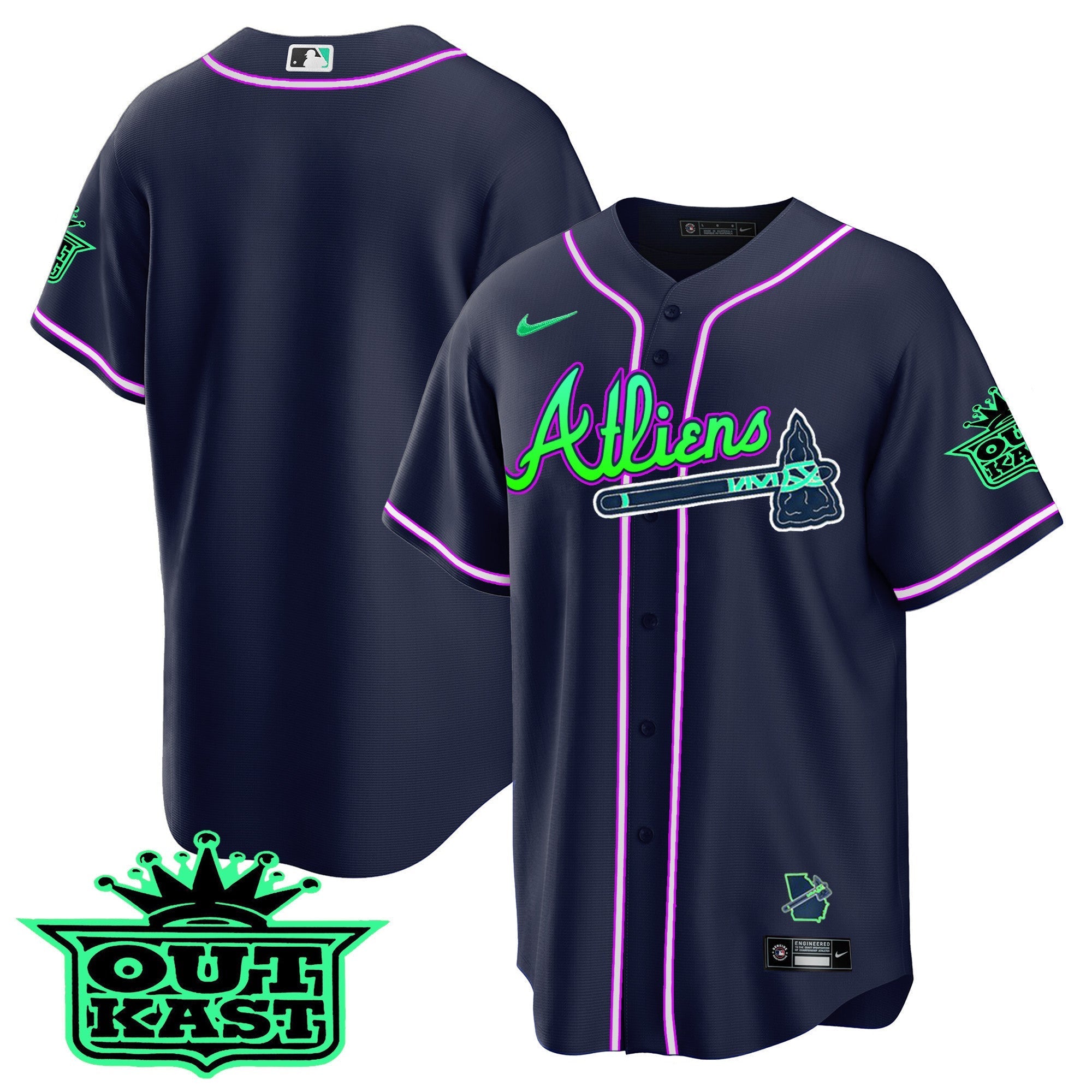 Men's Atlanta Braves Atliens Cool Base Jersey - Galaxy Version - Stitched