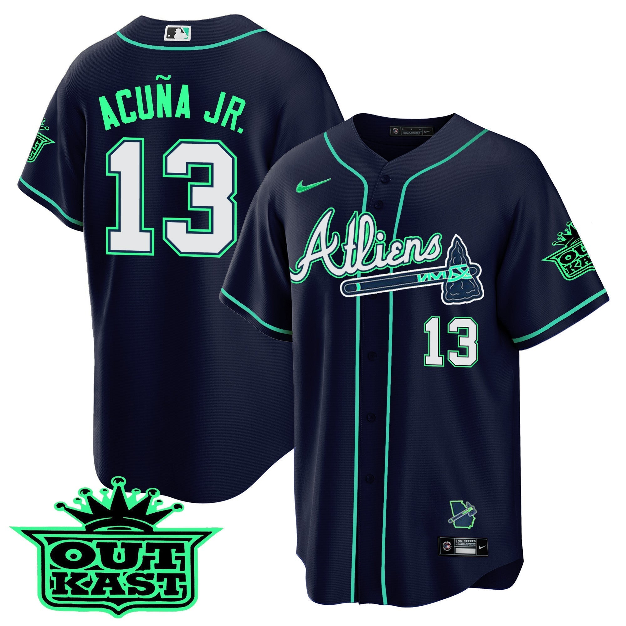 Men's Atlanta Braves Atliens Cool Base Jersey - Galaxy Version - Stitched