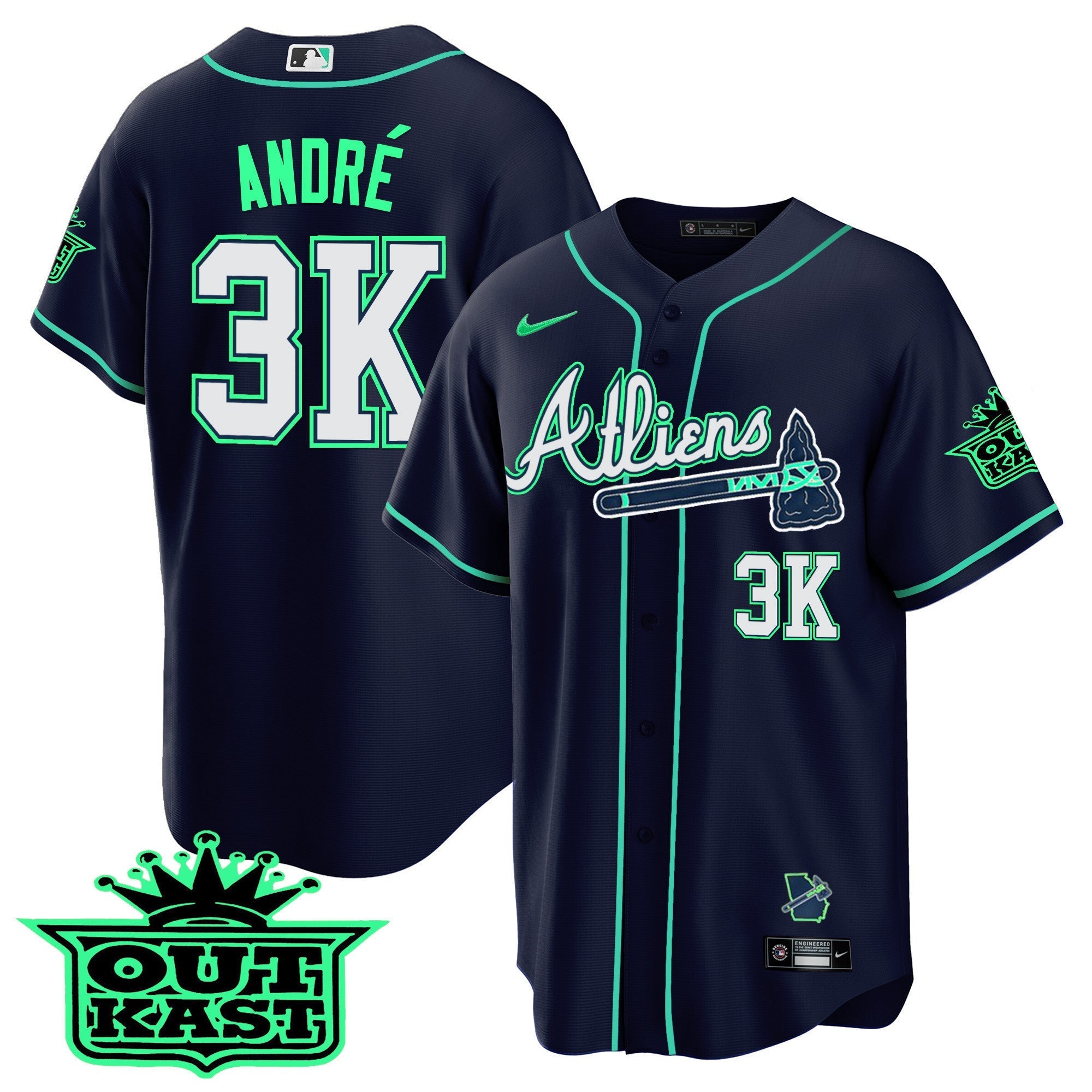Men's Atlanta Braves Atliens Cool Base Jersey - Galaxy Version - Stitched