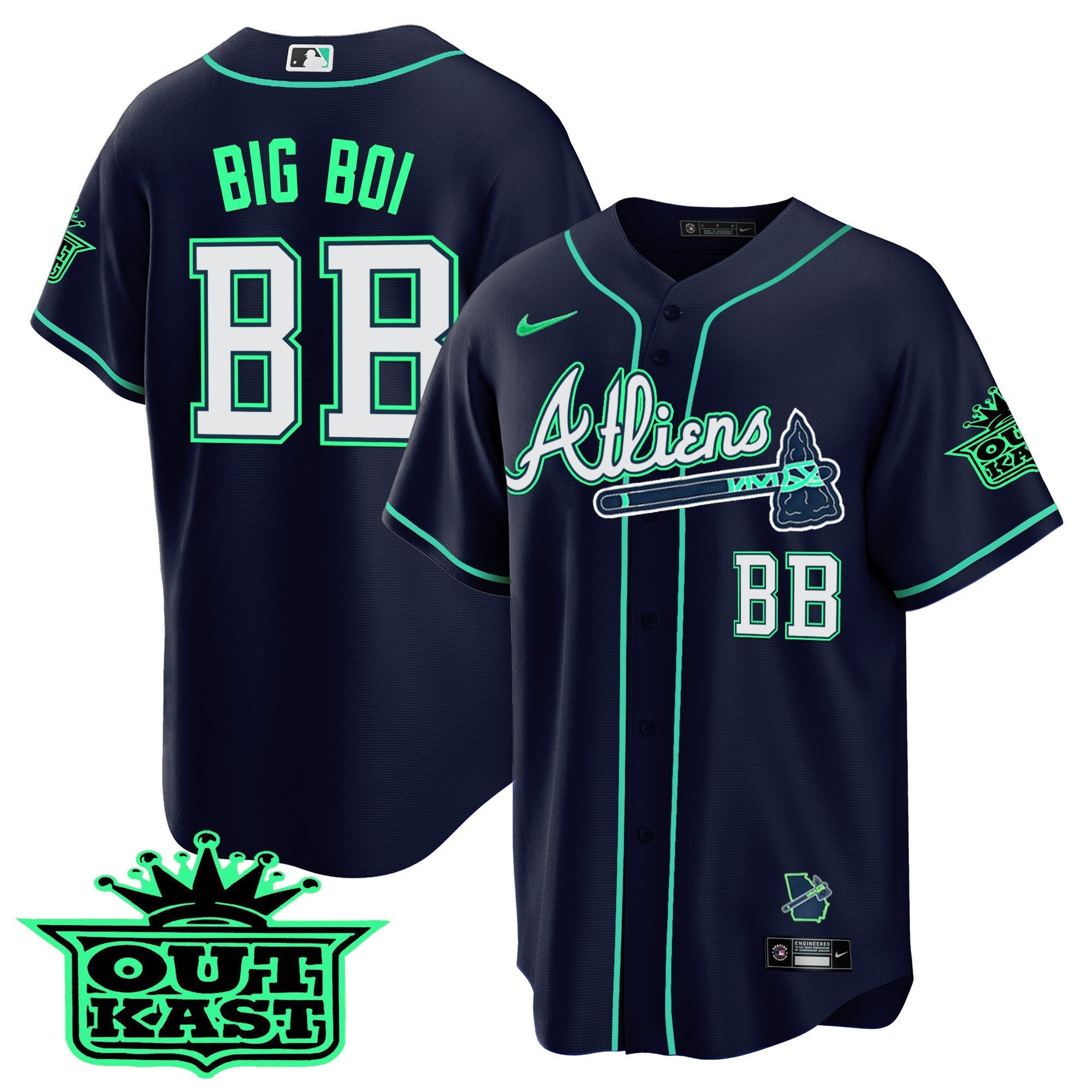 Men's Atlanta Braves Atliens Cool Base Jersey - Galaxy Version - Stitched