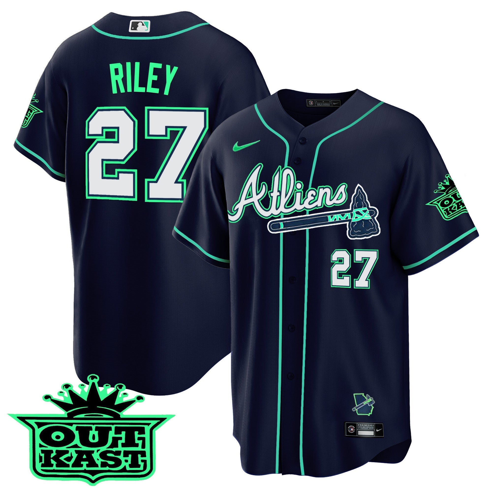 Men's Atlanta Braves Atliens Cool Base Jersey - Galaxy Version - Stitched